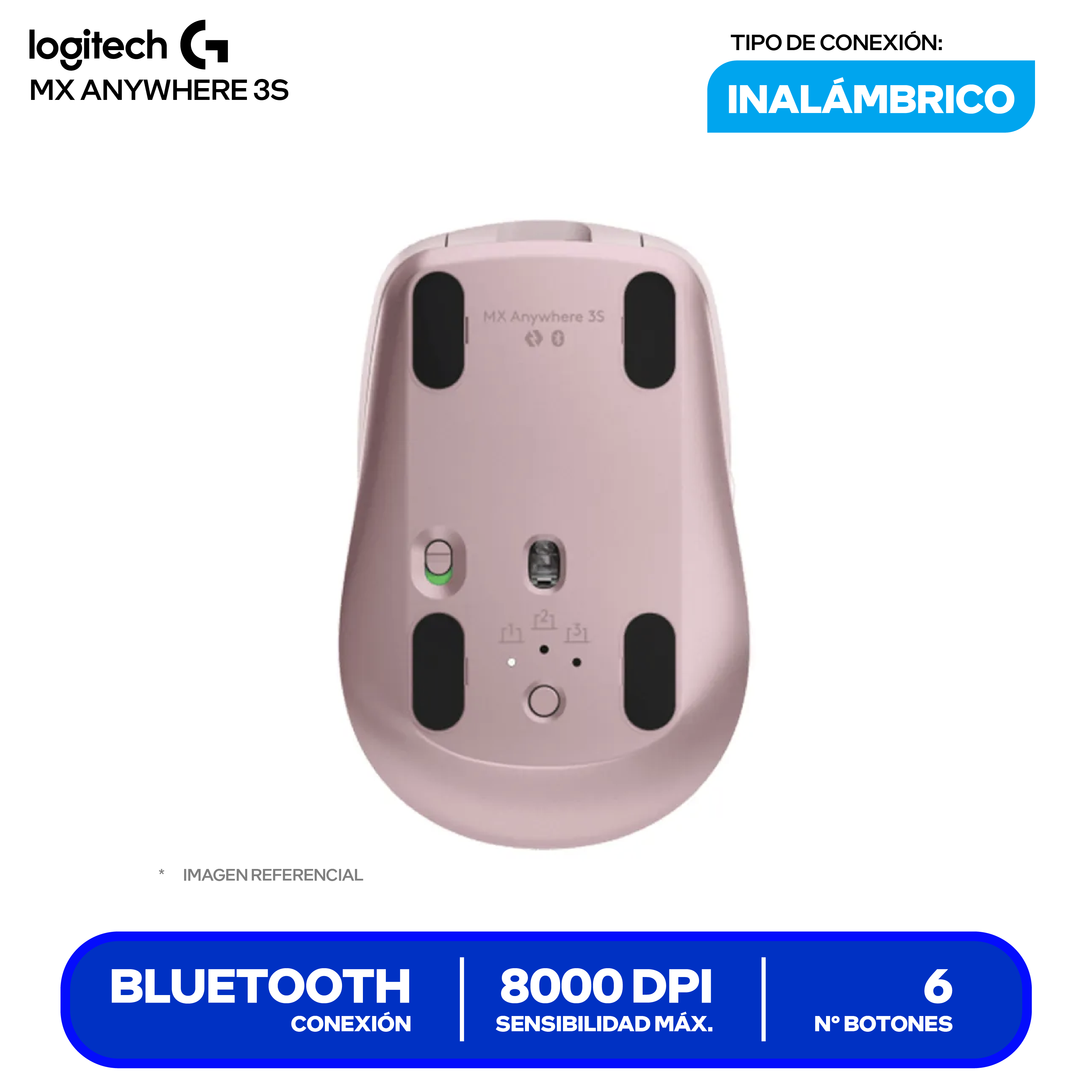 Mouse Inalámbrico Logitech MX Anywhere 3S (910-006934) Rosado, 8000 DPI