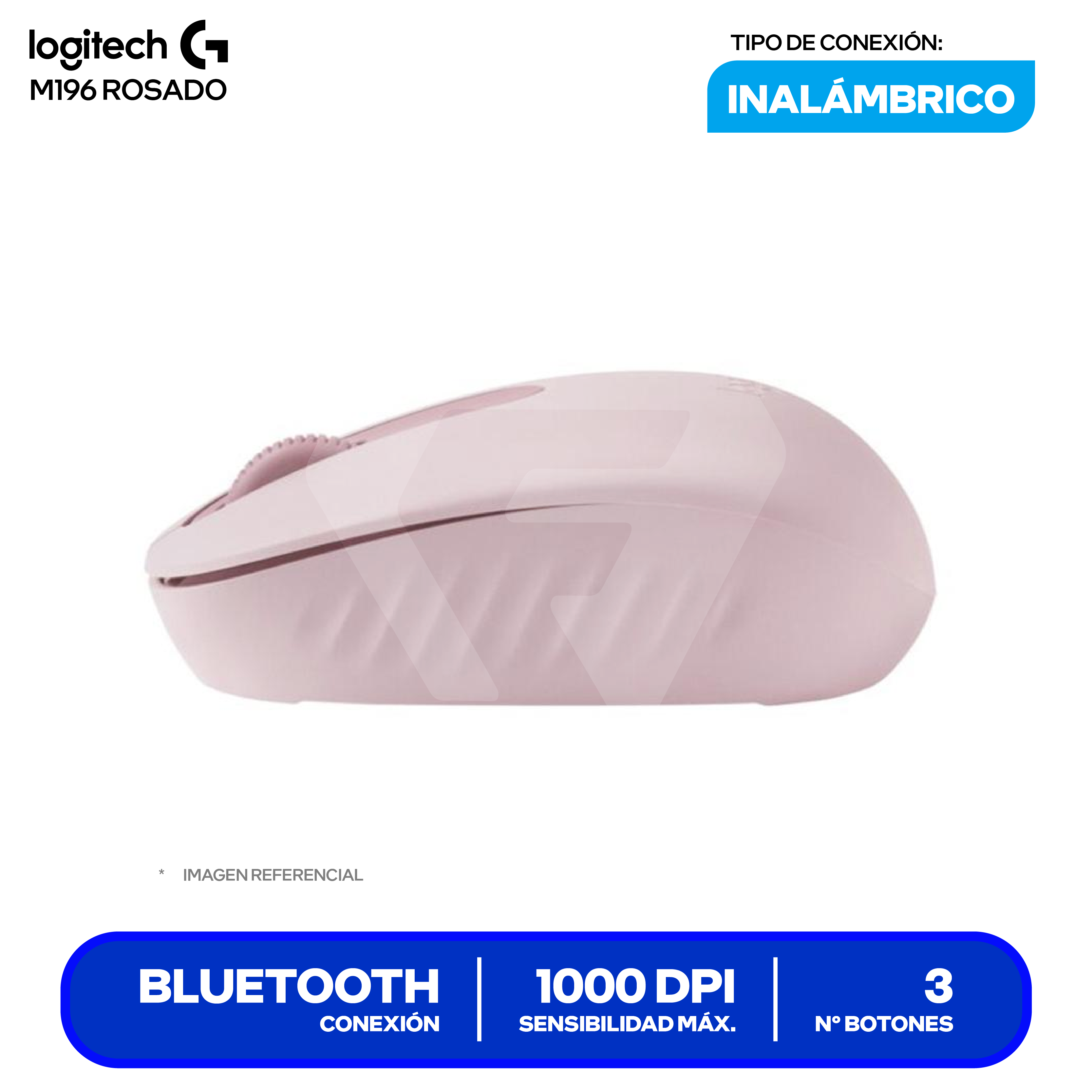 Mouse Inalámbrico Logitech M196 ( 910-007458 ) Rosado 1000 DPI