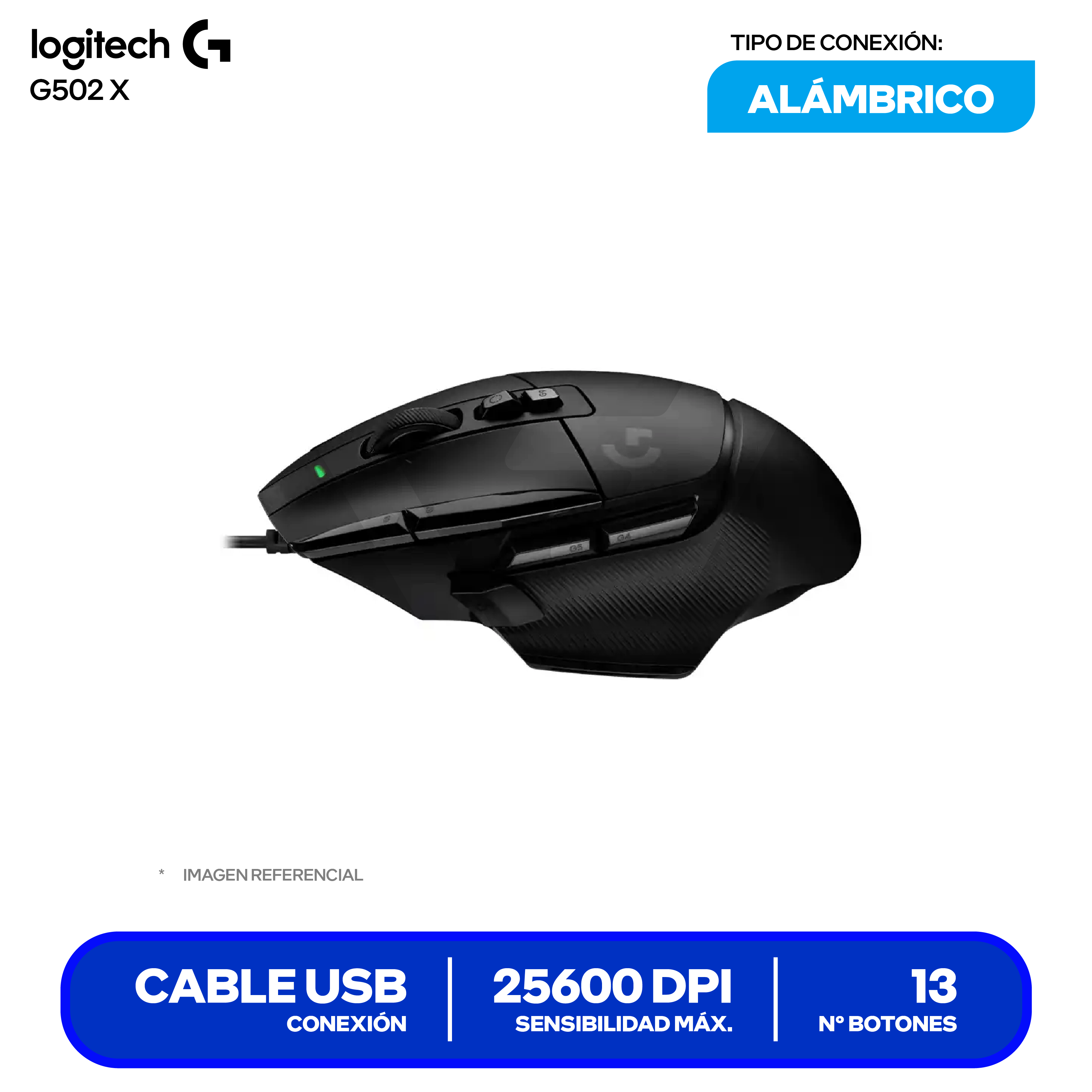 Mouse Gamer Logitech G502 X ( 910-006137 ) Negro 25.600 DPI