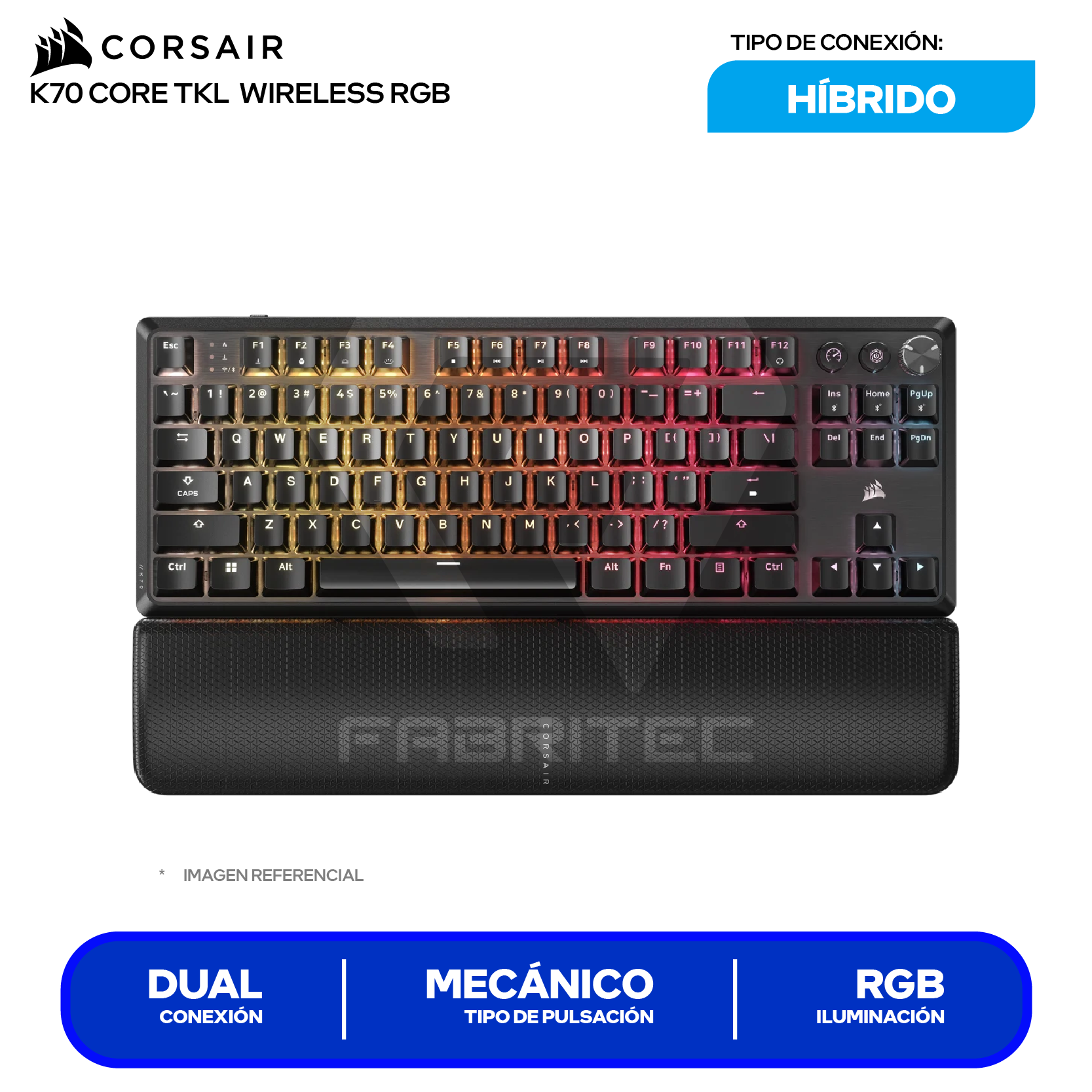 Teclado Gamer Inalámbrico Corsair K70 CORE TKL (CH-914901E-NA) Mecánico, RGB