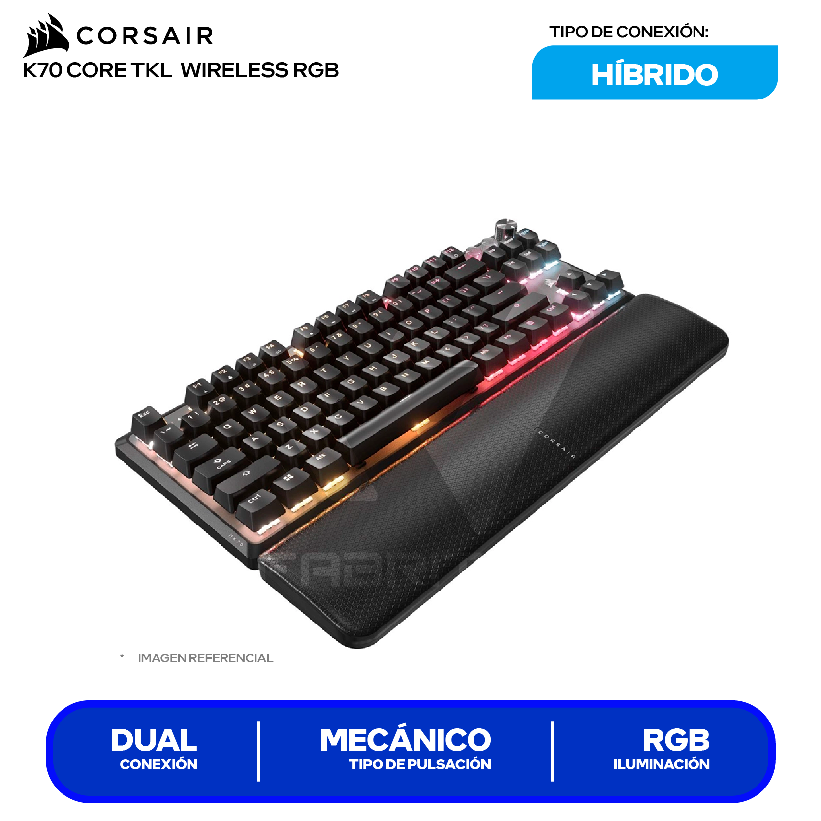 Teclado Gamer Inalámbrico Corsair K70 CORE TKL (CH-914901E-NA) Mecánico, RGB