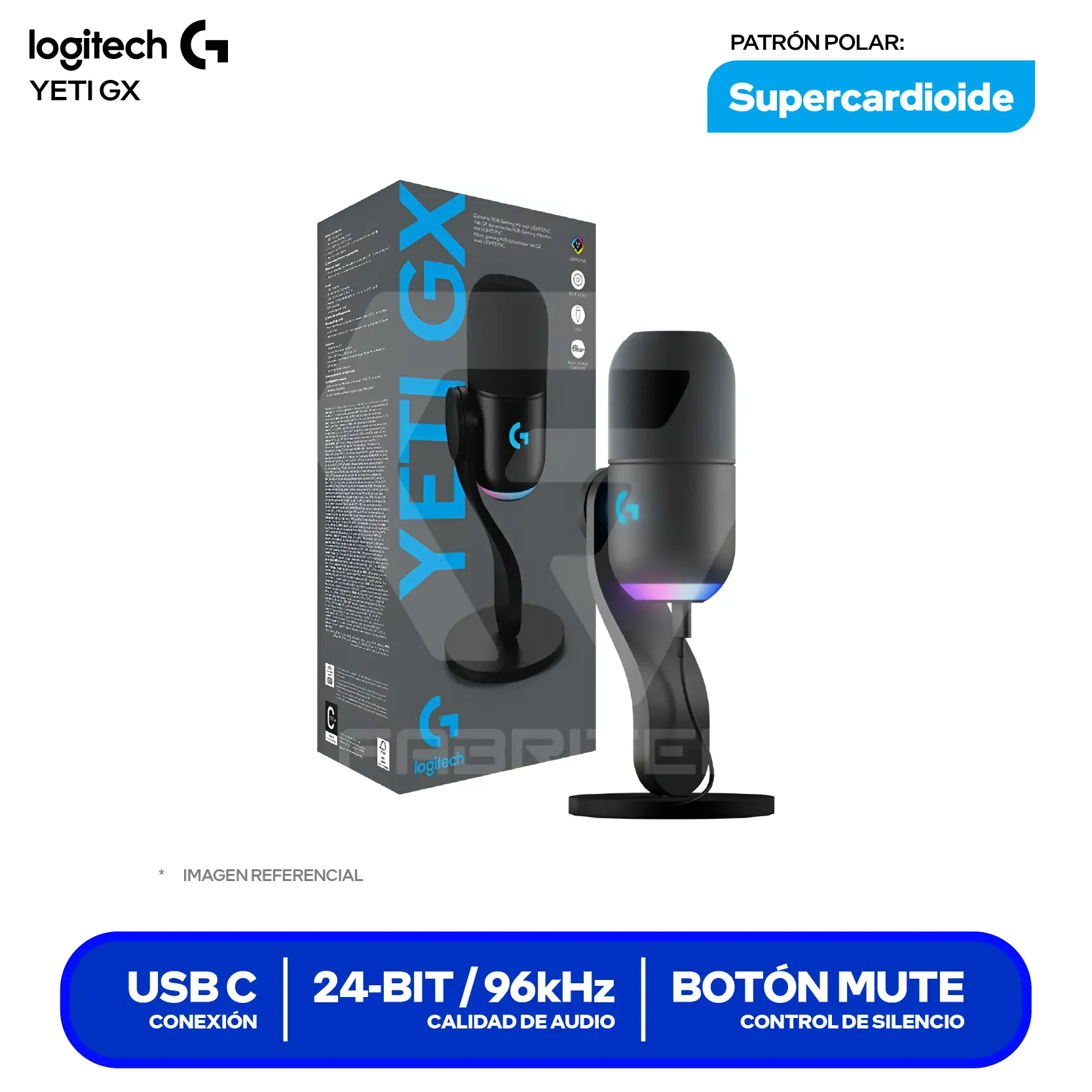 Micrófono Logitech G Yeti GX Negro (10MAB9901-COD24003) USB, RGB