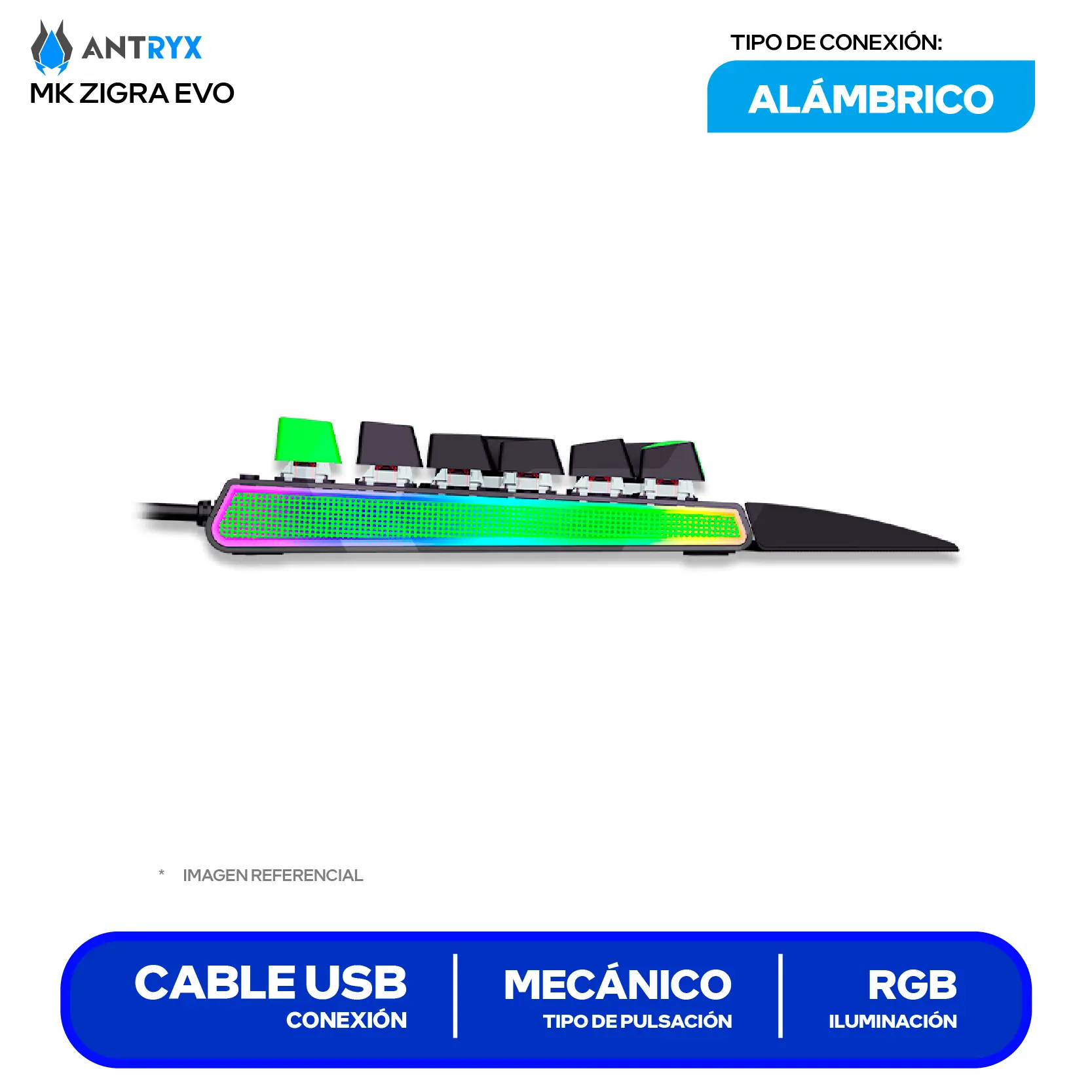 Teclado Gamer Antryx MK Zigra EVO ( AMK-900KR1RE-SP ) Switch  Red, Mecánico RGB