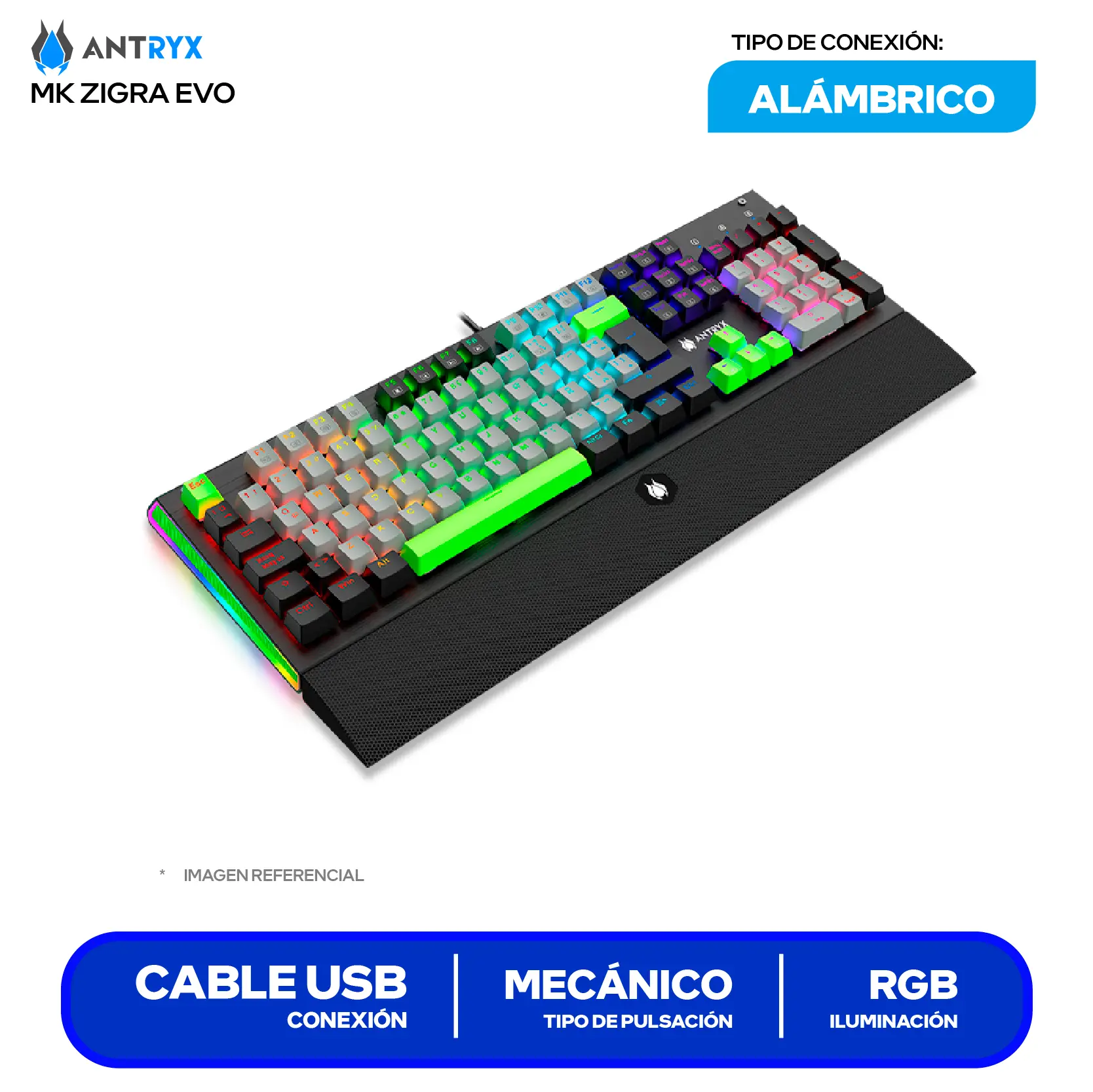 Teclado Gamer Antryx MK Zigra EVO ( AMK-900KR1RE-SP ) Switch  Red, Mecánico RGB