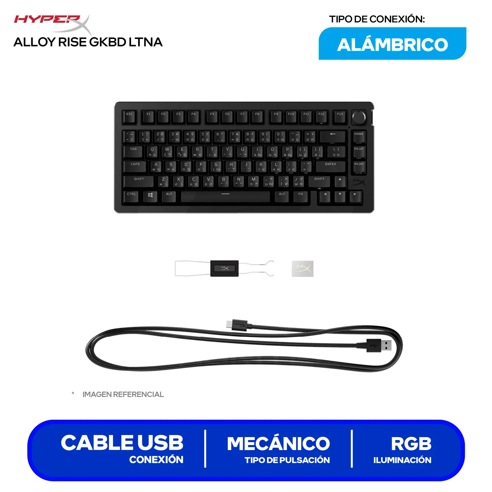 Teclado Gamer Alámbrico Hypex Alloy Rise ( 7G7A4AA#ABM ) Switch Red, Mecánico RGB