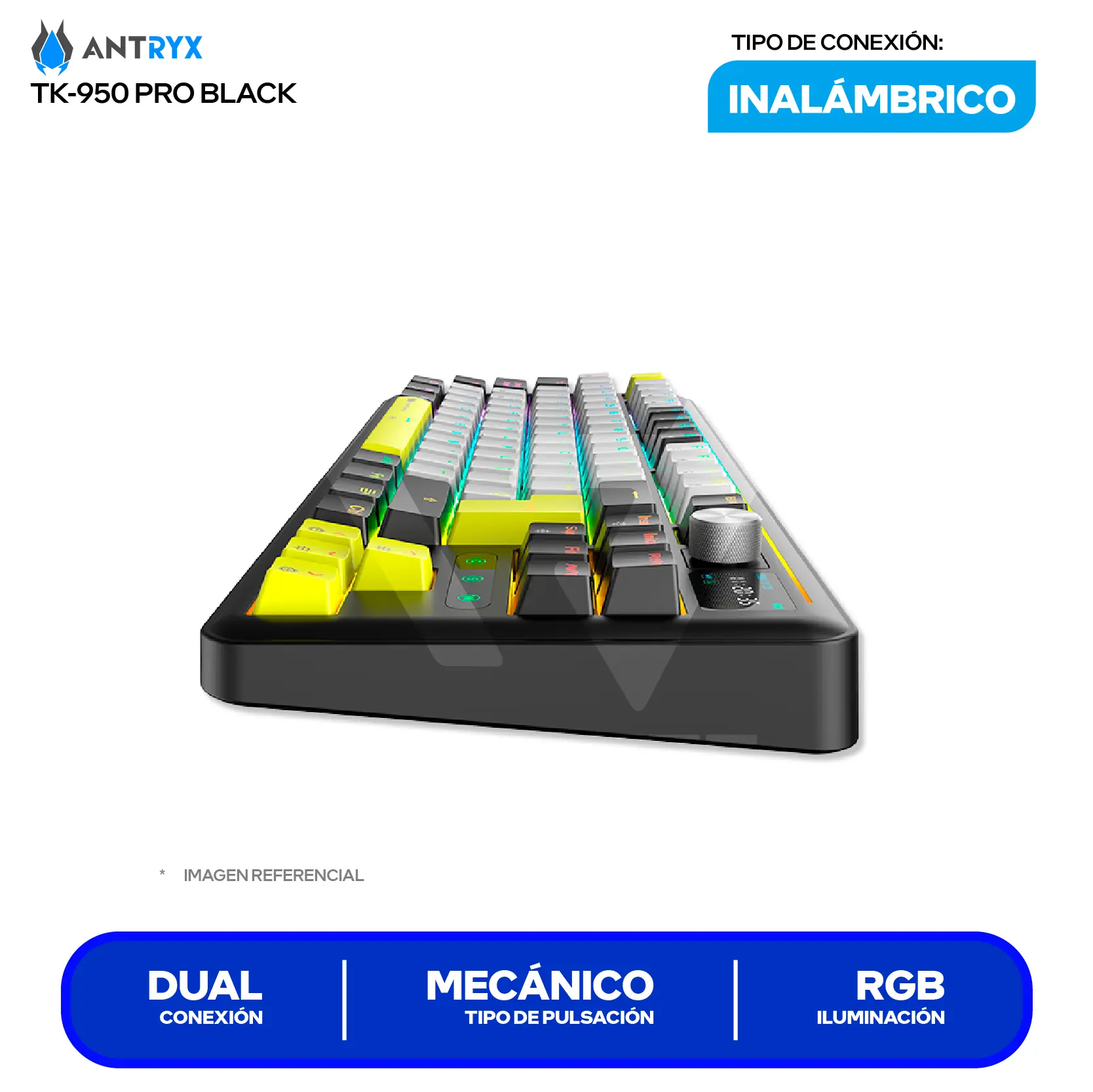 Teclado Gamer Inalámbrico Antryx TK950 PRO Black ( ATK-950PKGBL-SP ) Switch Blue, Mecánico
