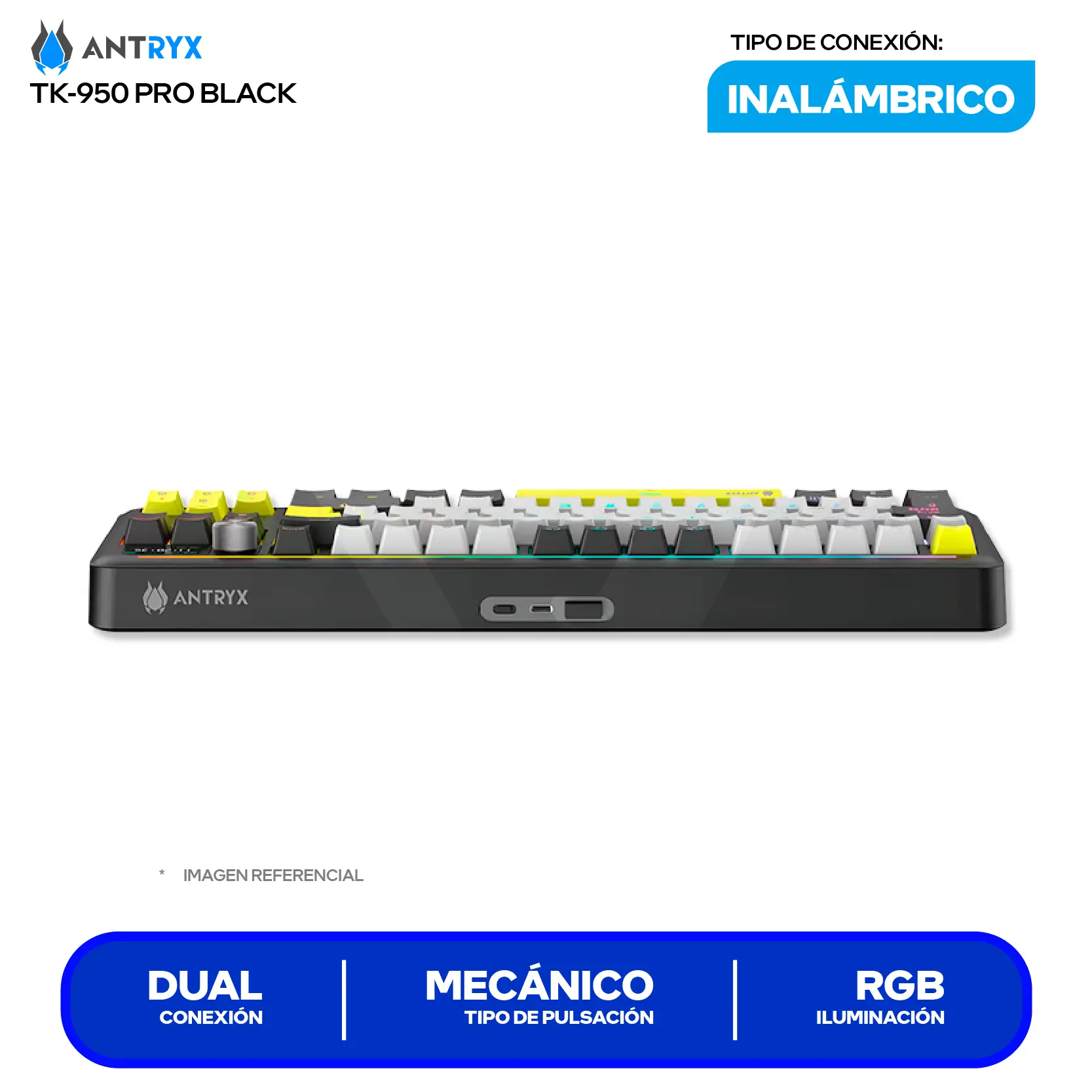 Teclado Gamer Inalámbrico Antryx TK950 PRO Black ( ATK-950PKGBL-SP ) Switch Blue, Mecánico