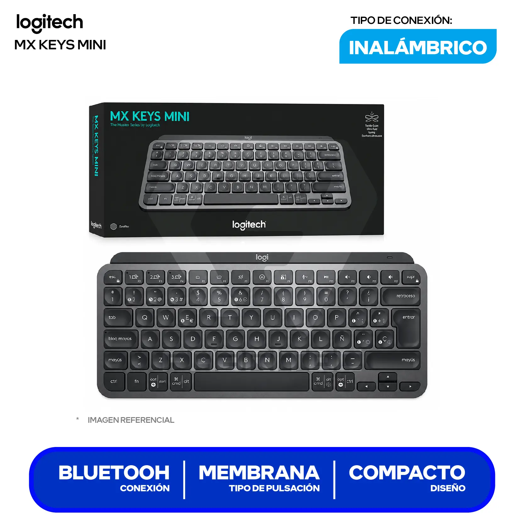 Teclado Bluetooth Logitech MX Keys Mini Negro ( 920-010476 ) Membrana