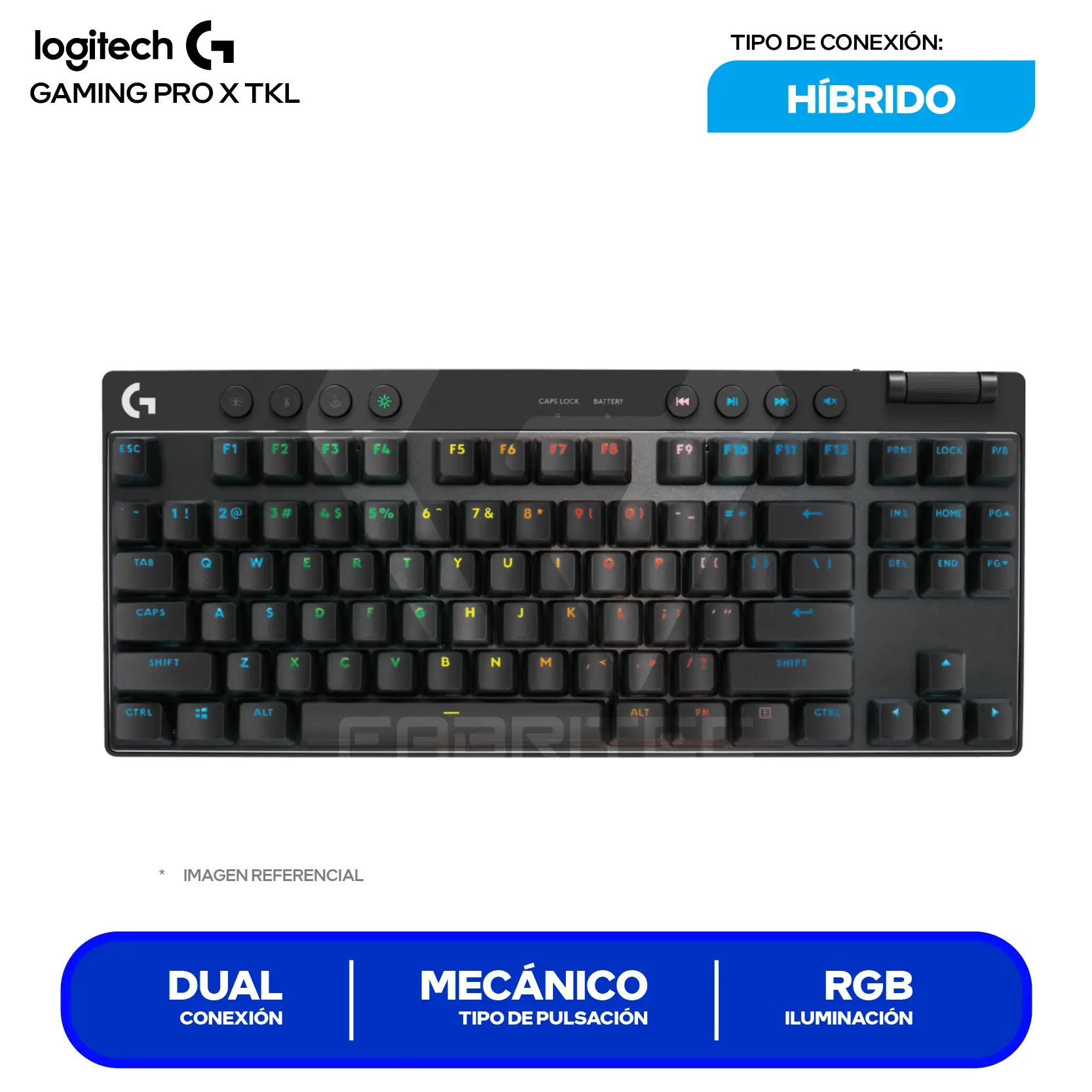Teclado Gamer Inalámbrico Logitech  G PRO X TKL Lightspeed Negro ( 920-012127 ) Mecánico RGB