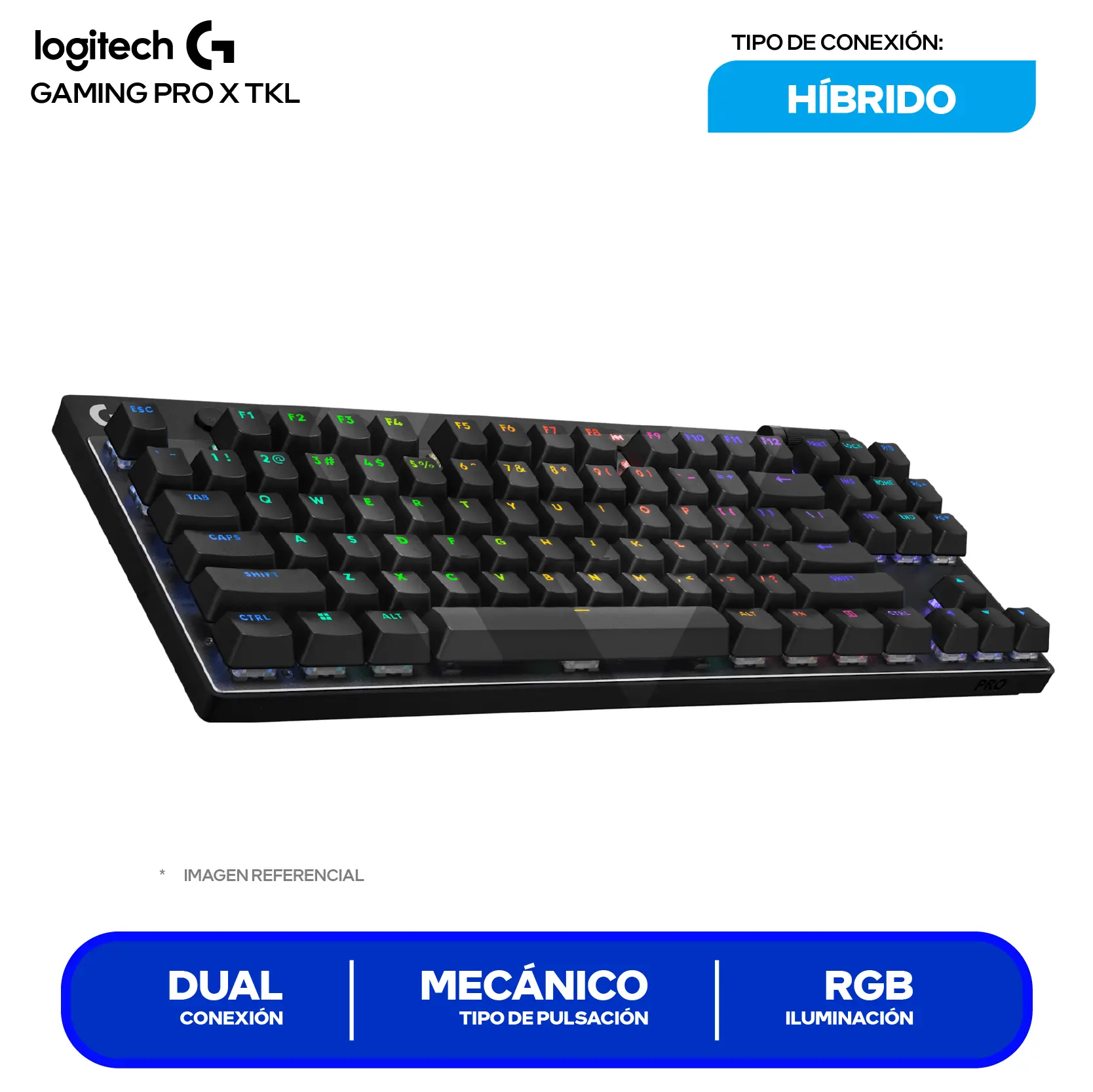 Teclado Gamer Inalámbrico Logitech  G PRO X TKL Lightspeed Negro ( 920-012127 ) Mecánico RGB