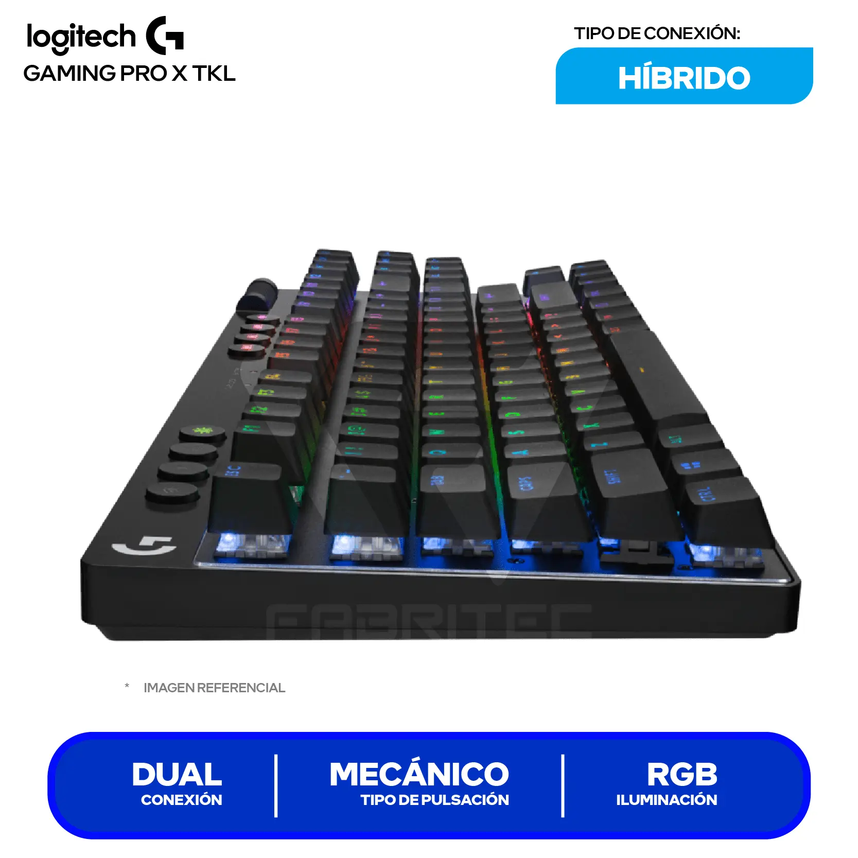 Teclado Gamer Inalámbrico Logitech  G PRO X TKL Lightspeed Negro ( 920-012127 ) Mecánico RGB