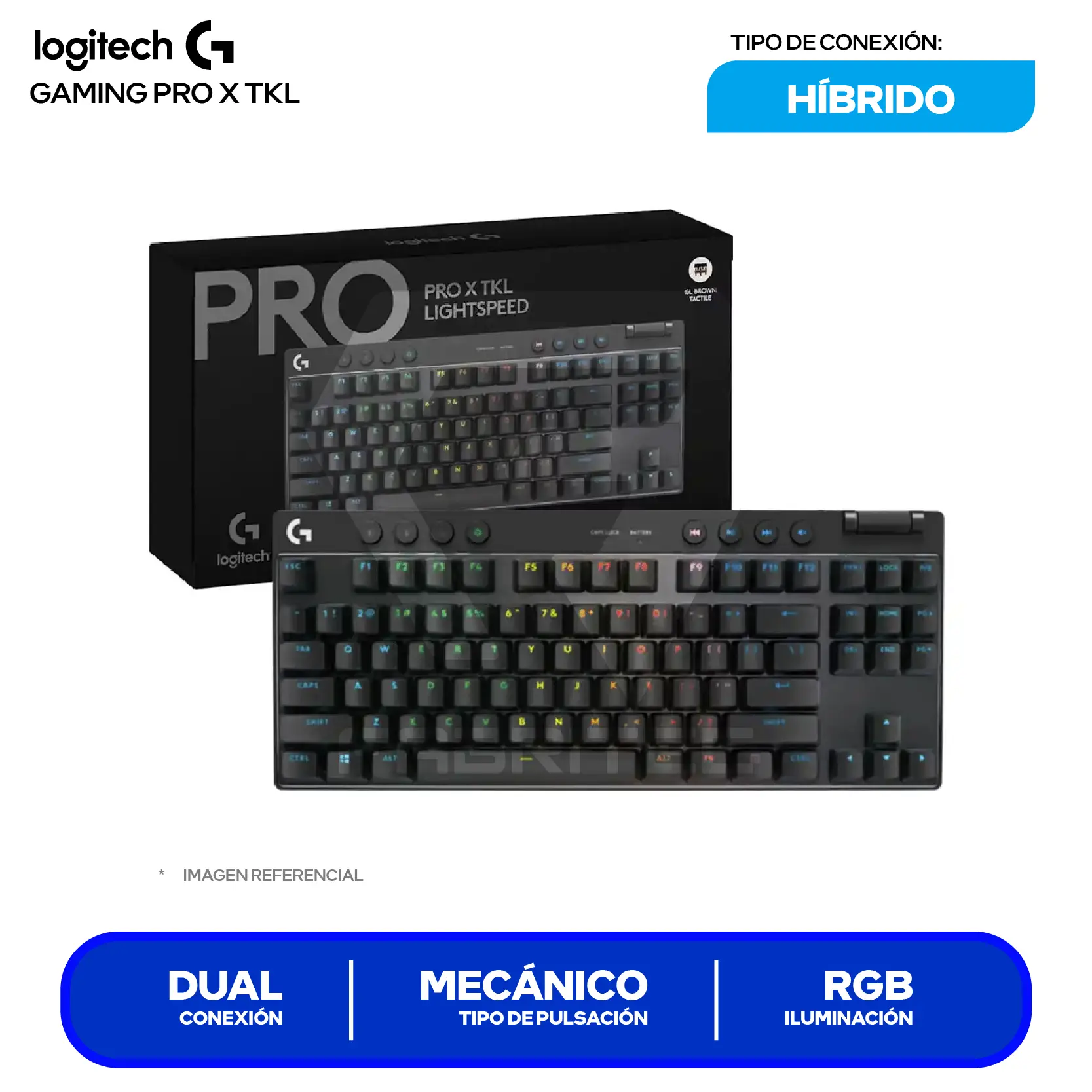 Teclado Gamer Inalámbrico Logitech  G PRO X TKL Lightspeed Negro ( 920-012127 ) Mecánico RGB