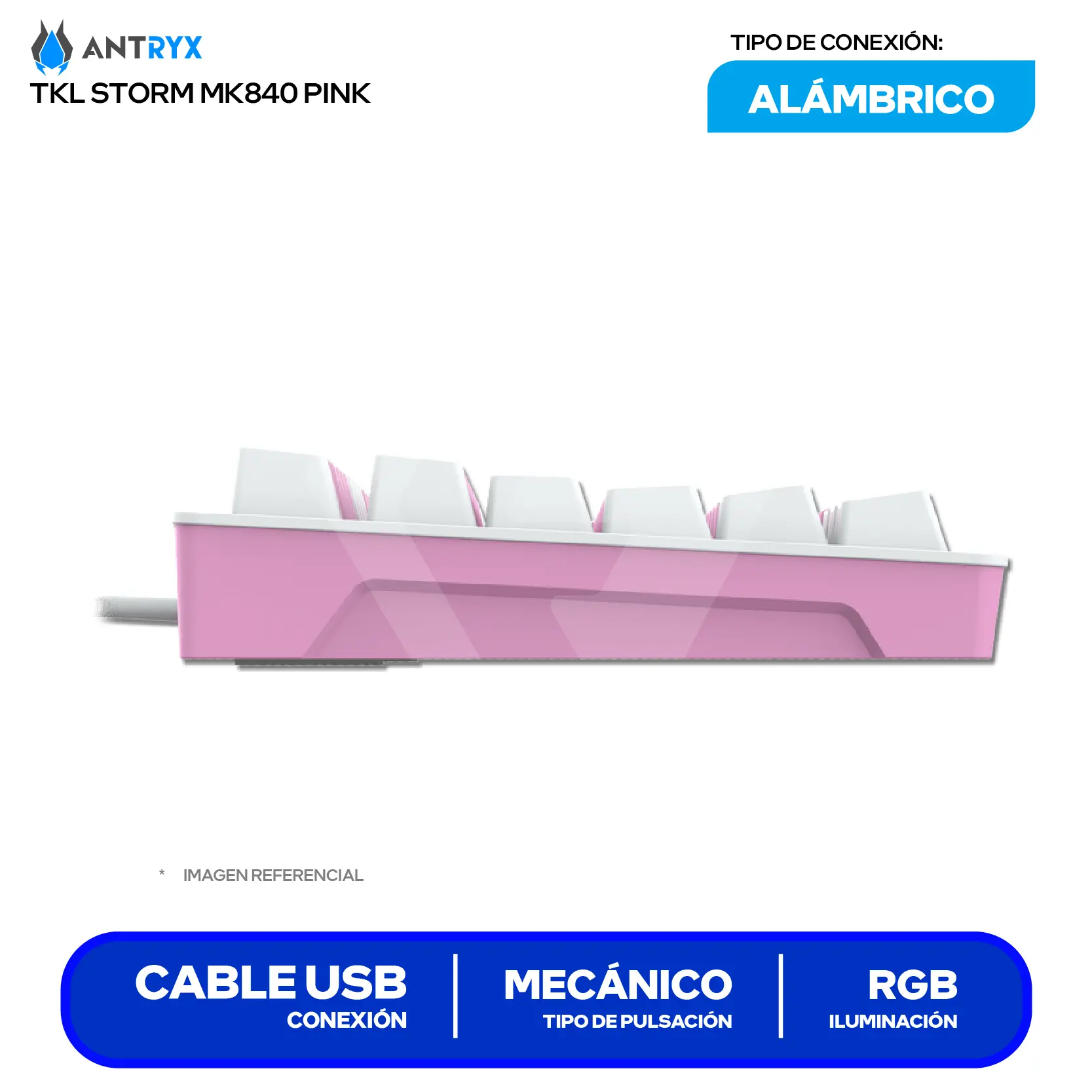 Teclado Gamer Antryx MK-840 Pink ( AMK-CS840PRE-SP )  Switch Blue, Mecánico RGB