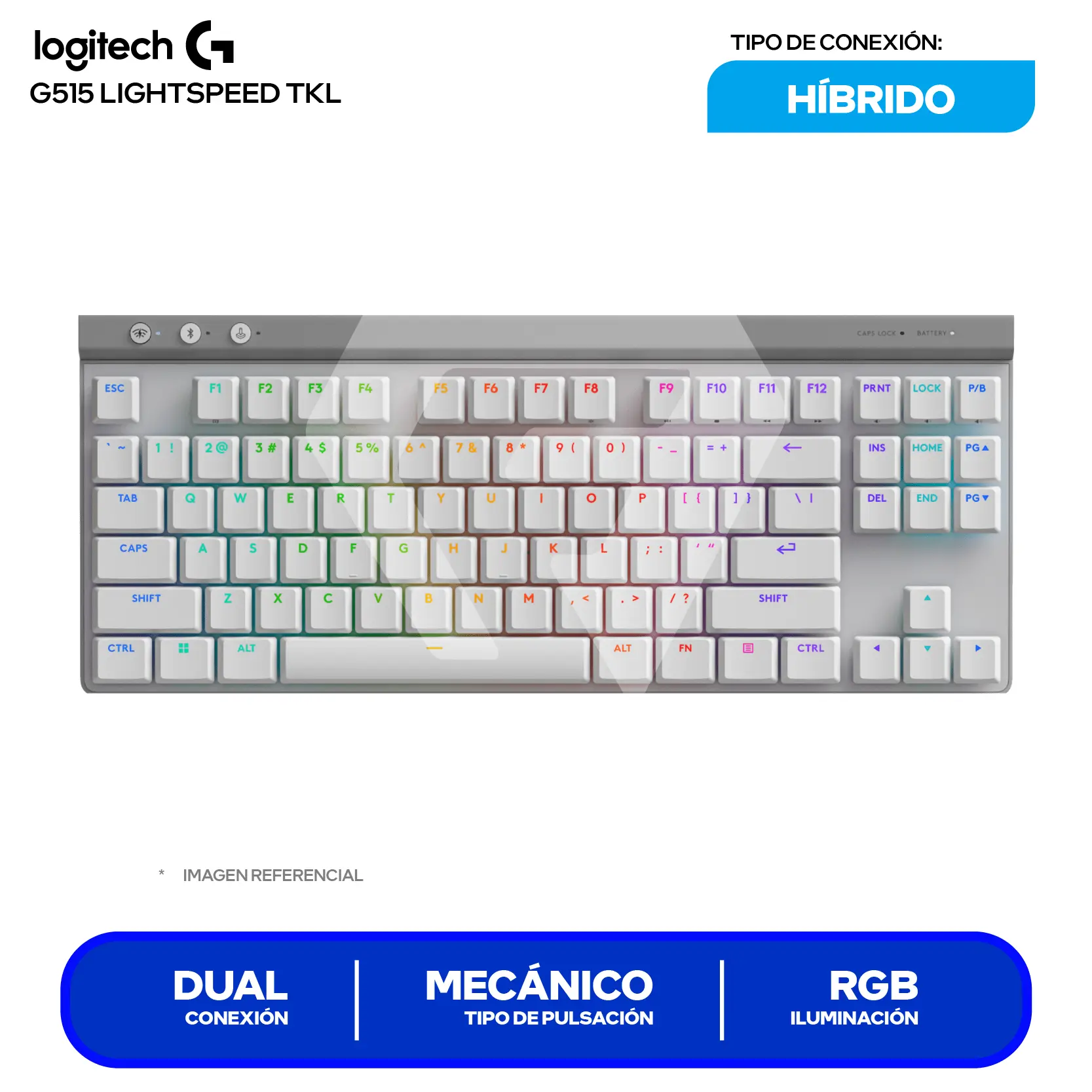 Teclado Gamer Inalámbrico Logitech G515 Lightseed TKL Blanco (920-012535) Mecánico, RGB