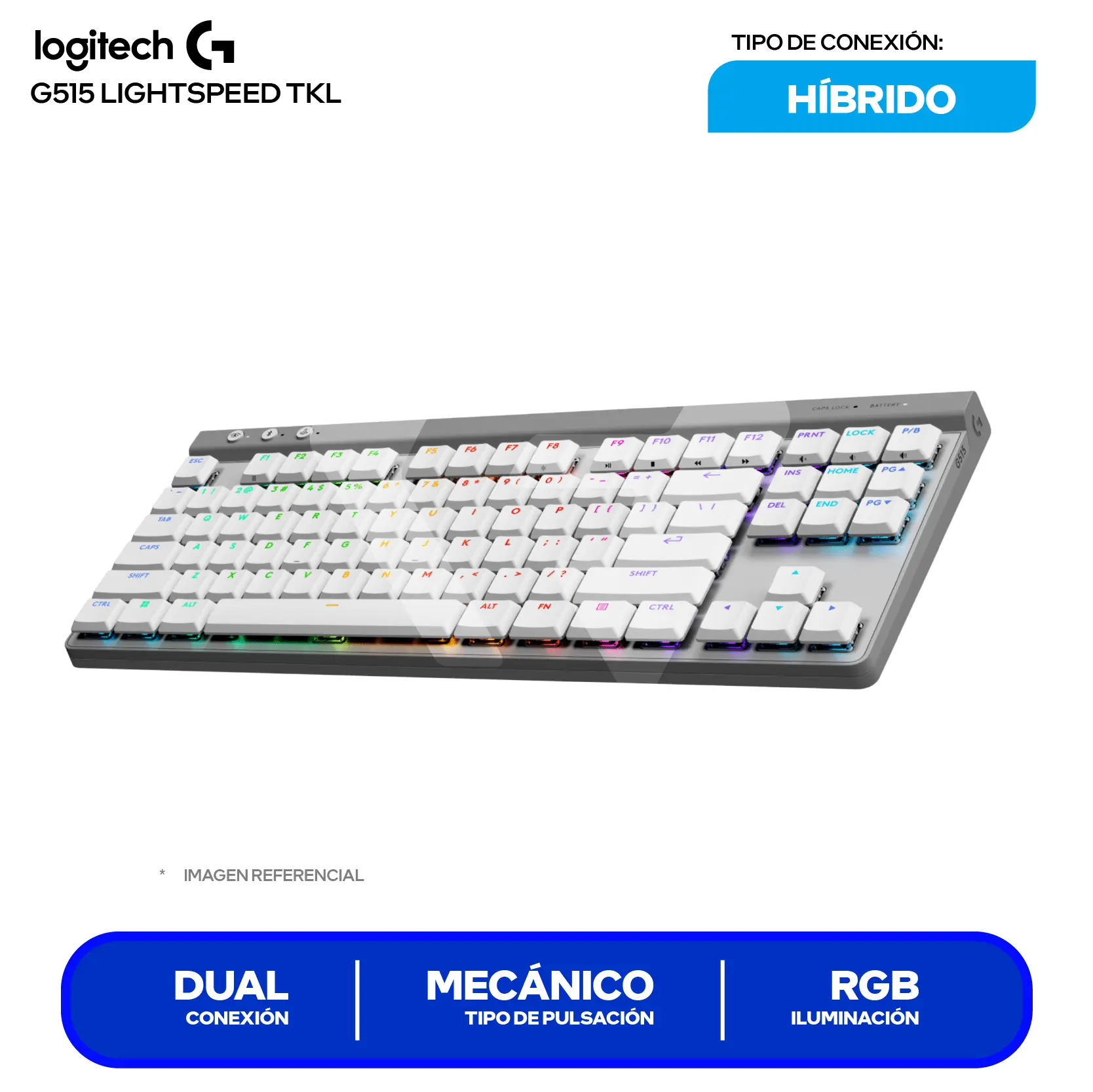 Teclado Gamer Inalámbrico Logitech G515 Lightseed TKL Blanco (920-012535) Mecánico, RGB