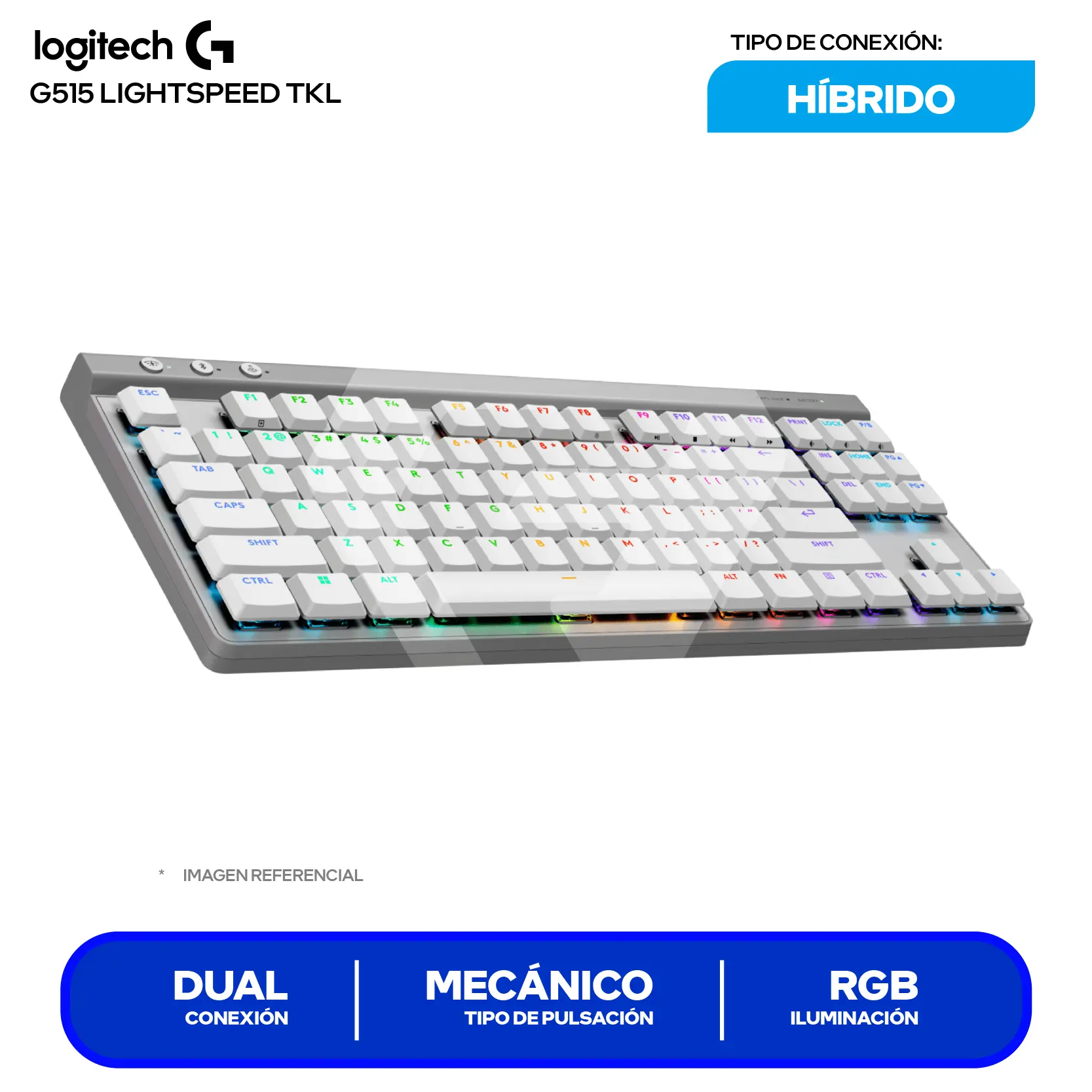 Teclado Gamer Inalámbrico Logitech G515 Lightseed TKL Blanco (920-012535) Mecánico, RGB