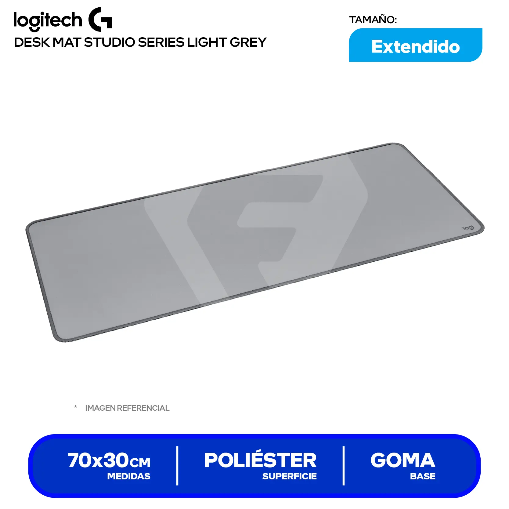 Pad Mouse Logitech Desk Mat Studio Series Gris Claro (956-000047) XL, 700 x 300 x 2mm