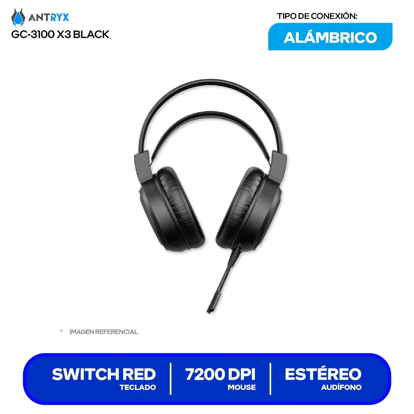 Kit Teclado + Mouse Gamer Antryx GC-3100 X3 Black (AGC-3100X3KRE-SP) Switch Red, RGB, 7200 DPI