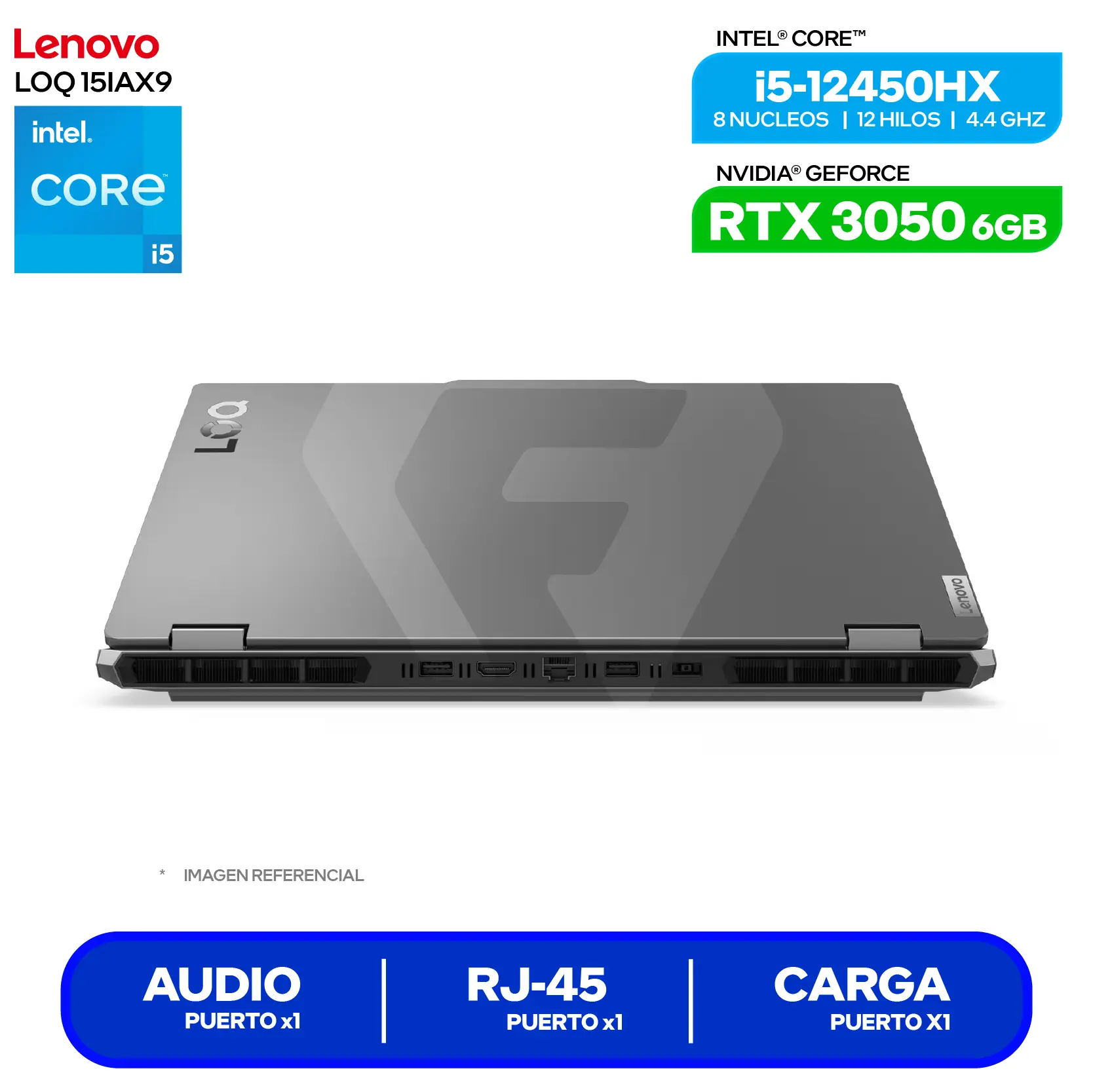 Laptop Lenovo LOQ 15IAX9 (83GS006WLM) Intel Core i5-12450HX, GeForce RTX 3050 6GB, RAM 8GB, SSD 512GB, 15.6'' FHD, FreeDos