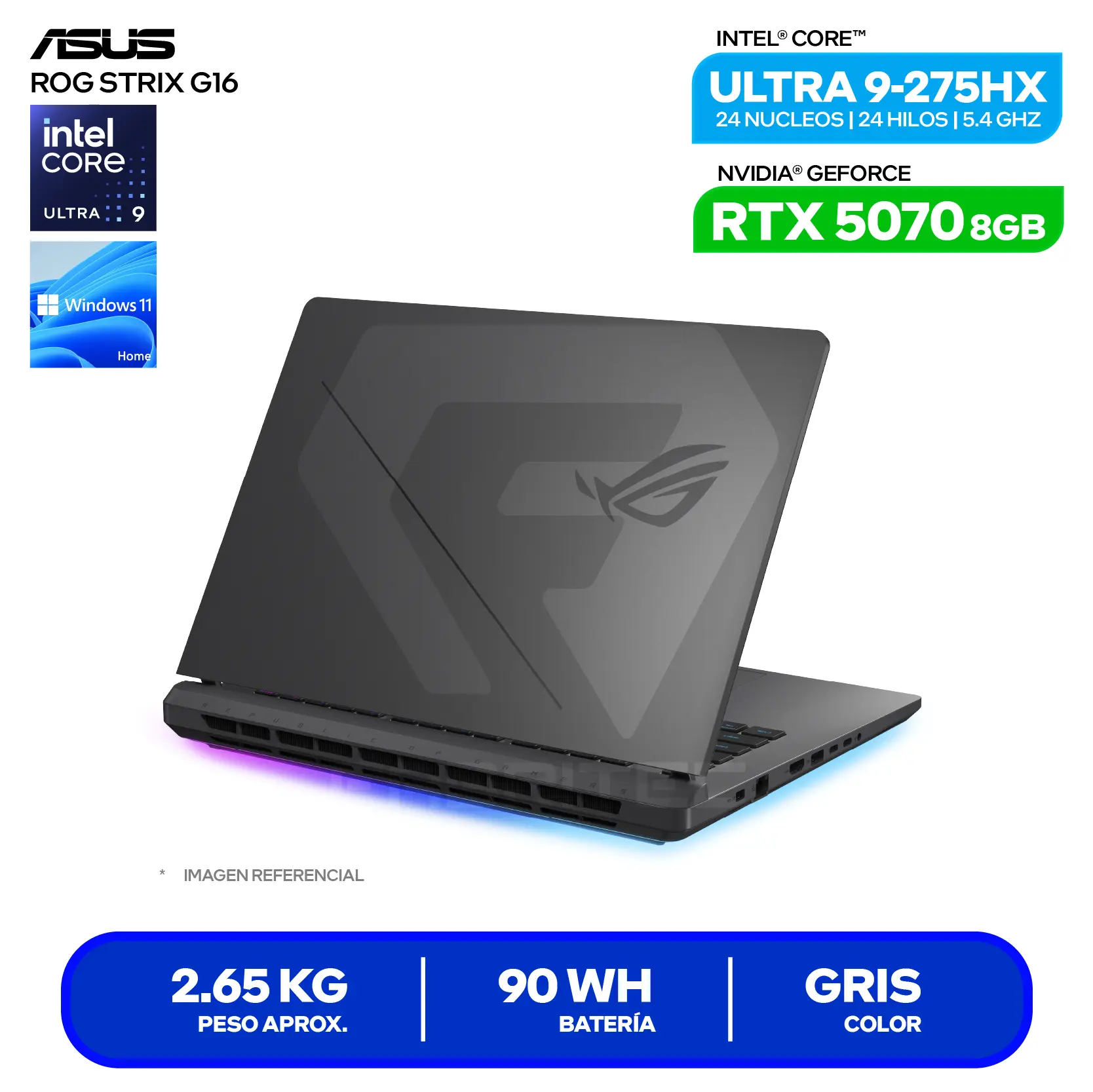 Laptop Asus Rog Strix G16 G615LP-RV019W (90NR0LN1-M000N0) Intel Core Ultra 9-275HX, GeForce RTX 5070 8GB, RAM 16GB, SSD 1TB, 16'' WUXGA, Windows 11 Home
