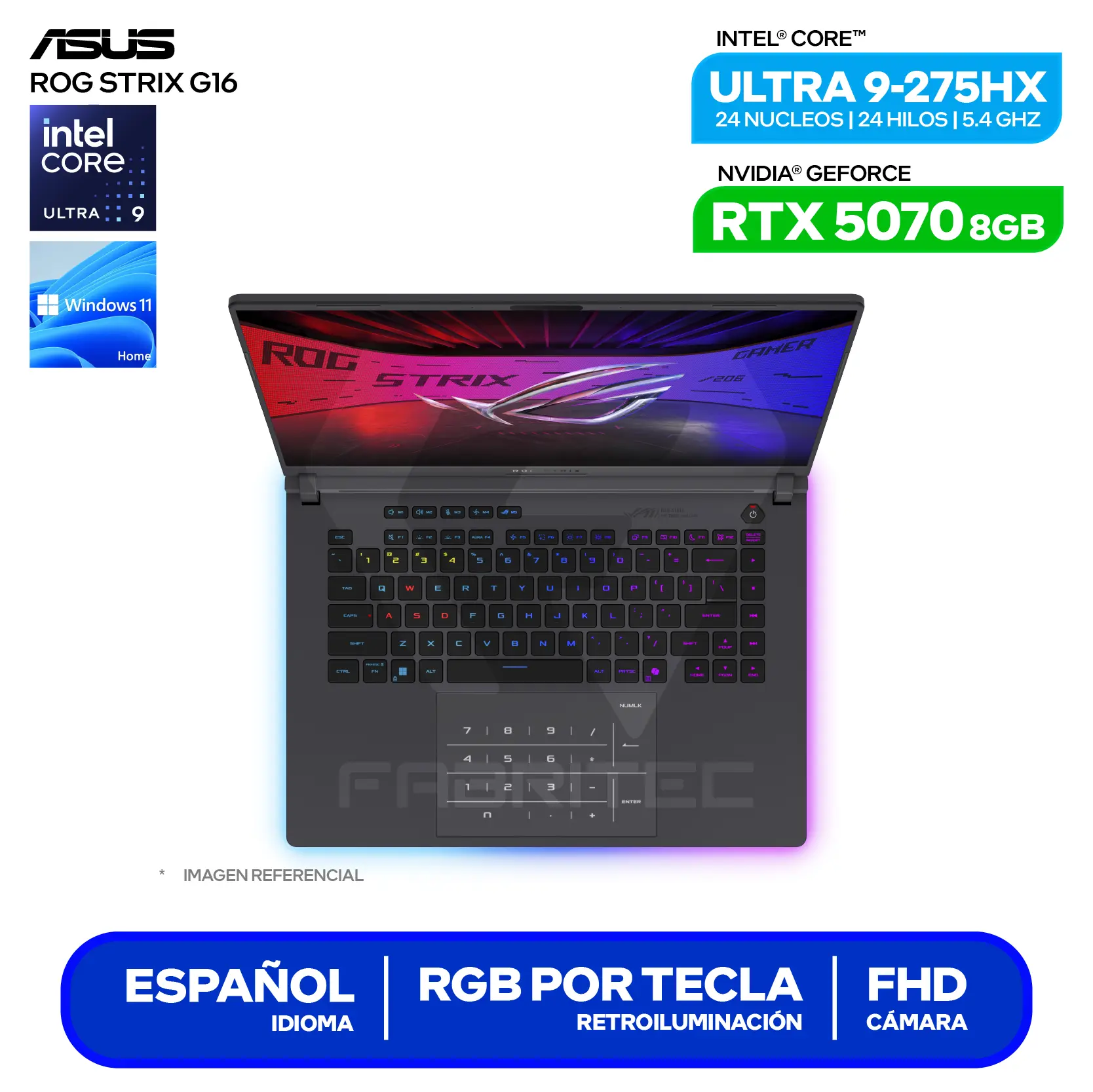 Laptop Asus Rog Strix G16 G615LP-RV019W (90NR0LN1-M000N0) Intel Core Ultra 9-275HX, GeForce RTX 5070 8GB, RAM 16GB, SSD 1TB, 16'' WUXGA, Windows 11 Home