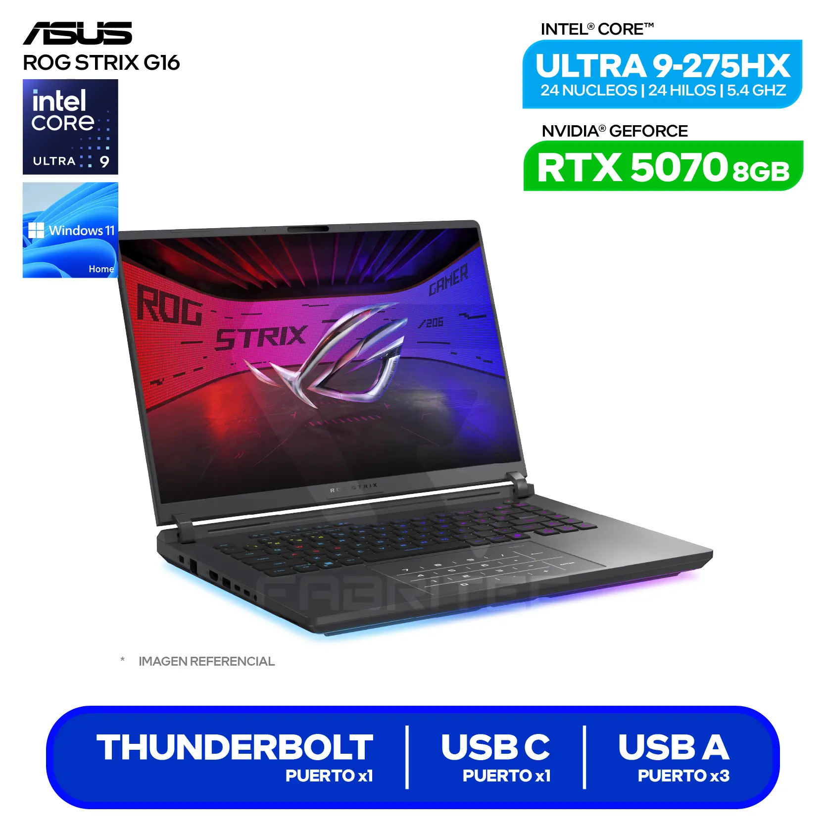 Laptop Asus Rog Strix G16 G615LP-RV019W (90NR0LN1-M000N0) Intel Core Ultra 9-275HX, GeForce RTX 5070 8GB, RAM 16GB, SSD 1TB, 16'' WUXGA, Windows 11 Home