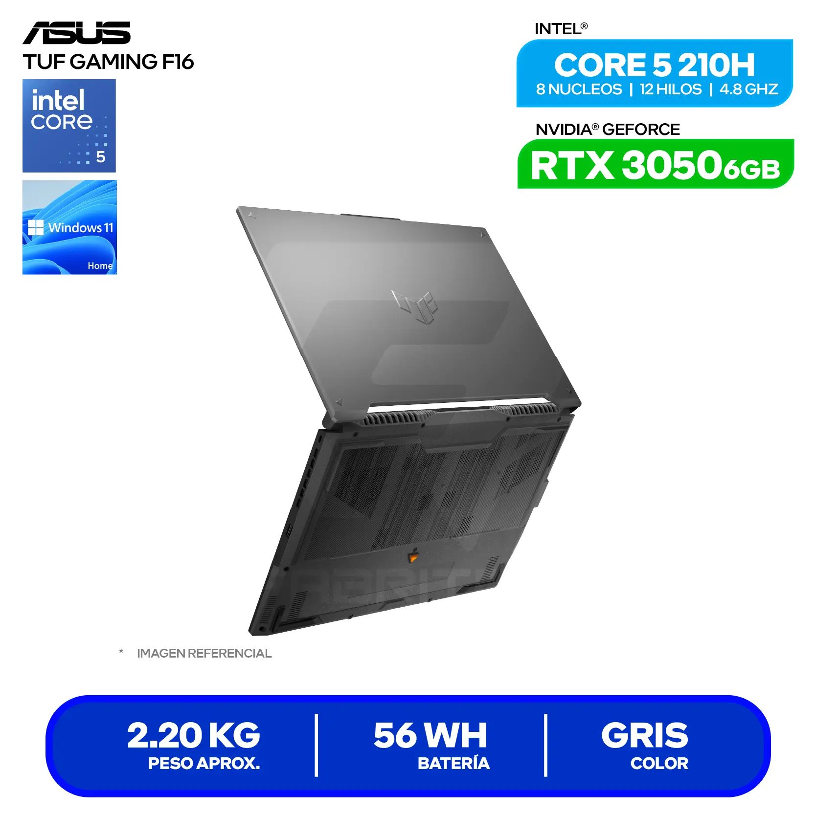 Laptop Asus Tuf Gaming F16 FX607VJB-RL209 (90NR0MZ6-M00B80) Intel Core 5-210H, GeForce RTX 3050 6GB, RAM 8GB, SSD 51GB, 16'' FHD+, FreeDos