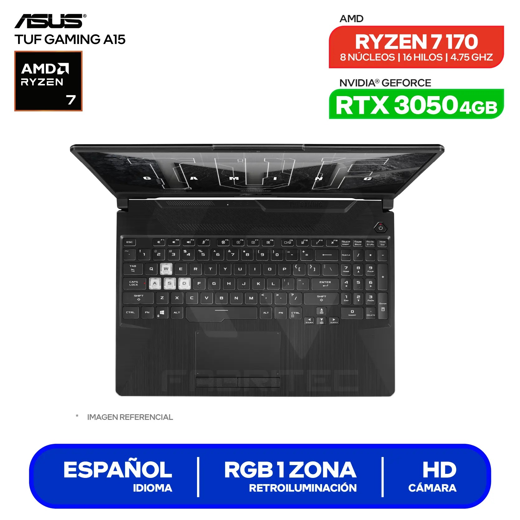 Laptop Asus Tuf Gaming A15 FA506NCQ-HN078 (90NR0QE7-M00490) AMD Ryzen 7 170, GeForce RTX 3050 4GB, RAM 8GB, SSD 512GB, 15.6'' FHD, FreeDos