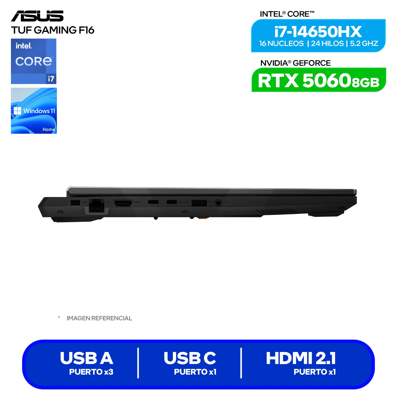 Laptop Asus Tuf Gaming F16 FX608JMR-RV352 (90NR0NB1-M00KY0) Intel Core I7-14650HX, GeForce RTX 5060 8GB, RAM 16GB, SSD 512GB, 16'' FHD+, FreeDos