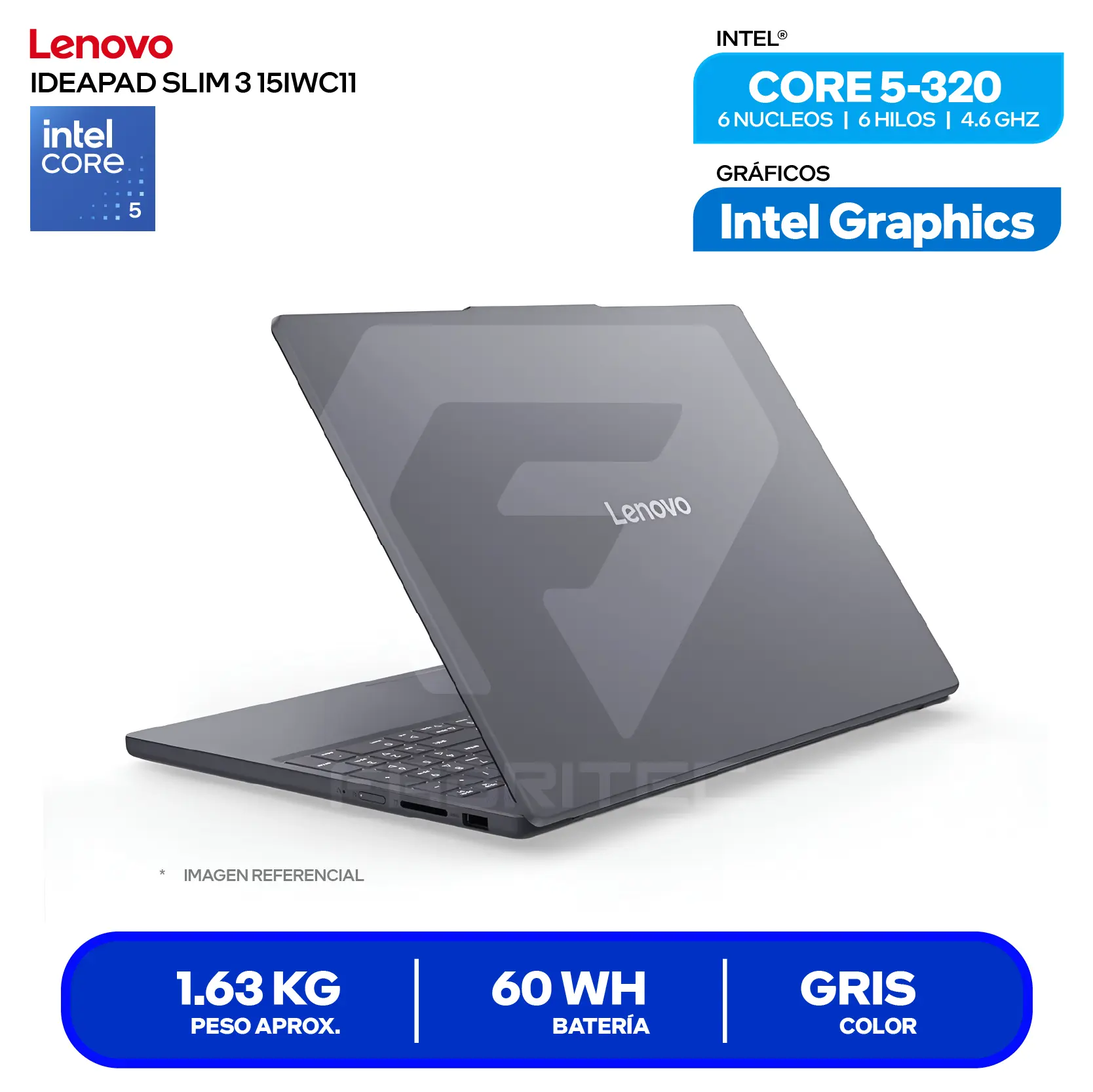 Laptop Lenovo IdeaPad Slim 3 15IWC11 (83RR00GVLM) Intel Core 5-320, RAM 8GB, SSD 512GB, 15.3'' FHD+, FreeDos