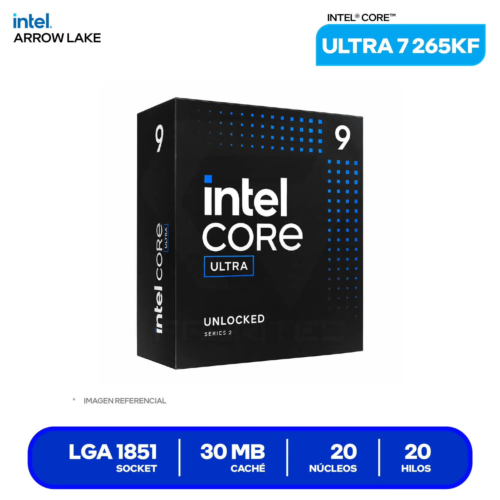 Procesador Intel Core Ultra 7 265KF (BX80768265KF) 3.9GHz / 5.5GHz, 20 Núcleos, LGA1851