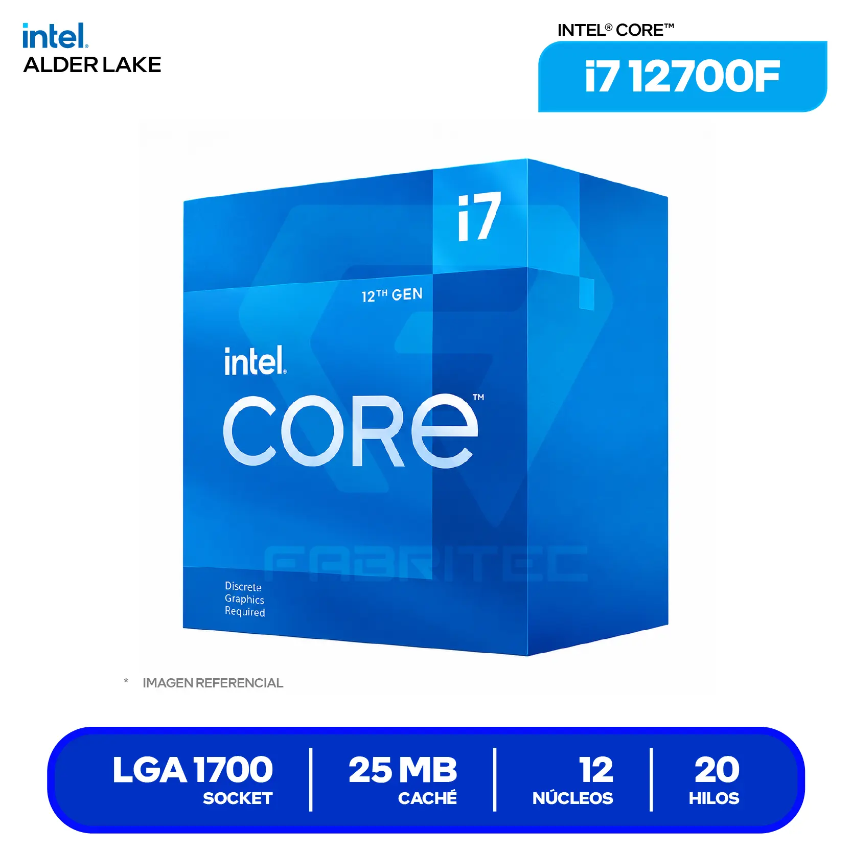 Procesador Intel Core i7-12700F (BX8071512700F) 2.10 GHz / 4.90 GHz, 12 Núcleos, LGA1700