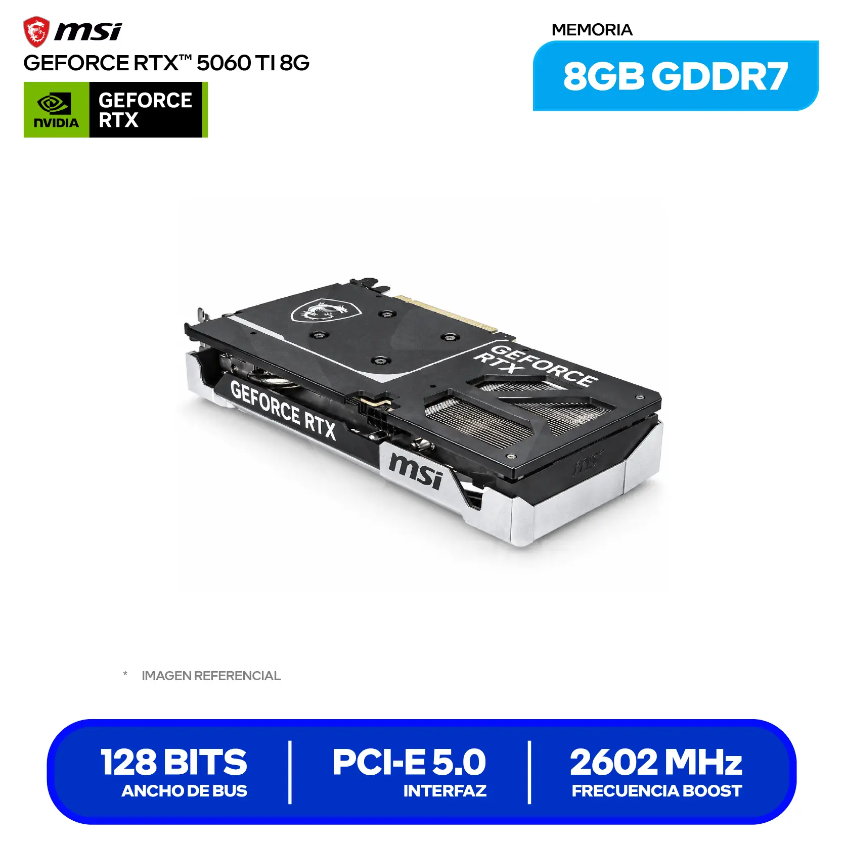 Tarjeta de video MSI NVIDIA GeForce RTX 5060 Ti 8GB Ventus 2X Plus OC ( G506T-8V2P ) GDDR7, 3x DisplayPort, 1x HDMI