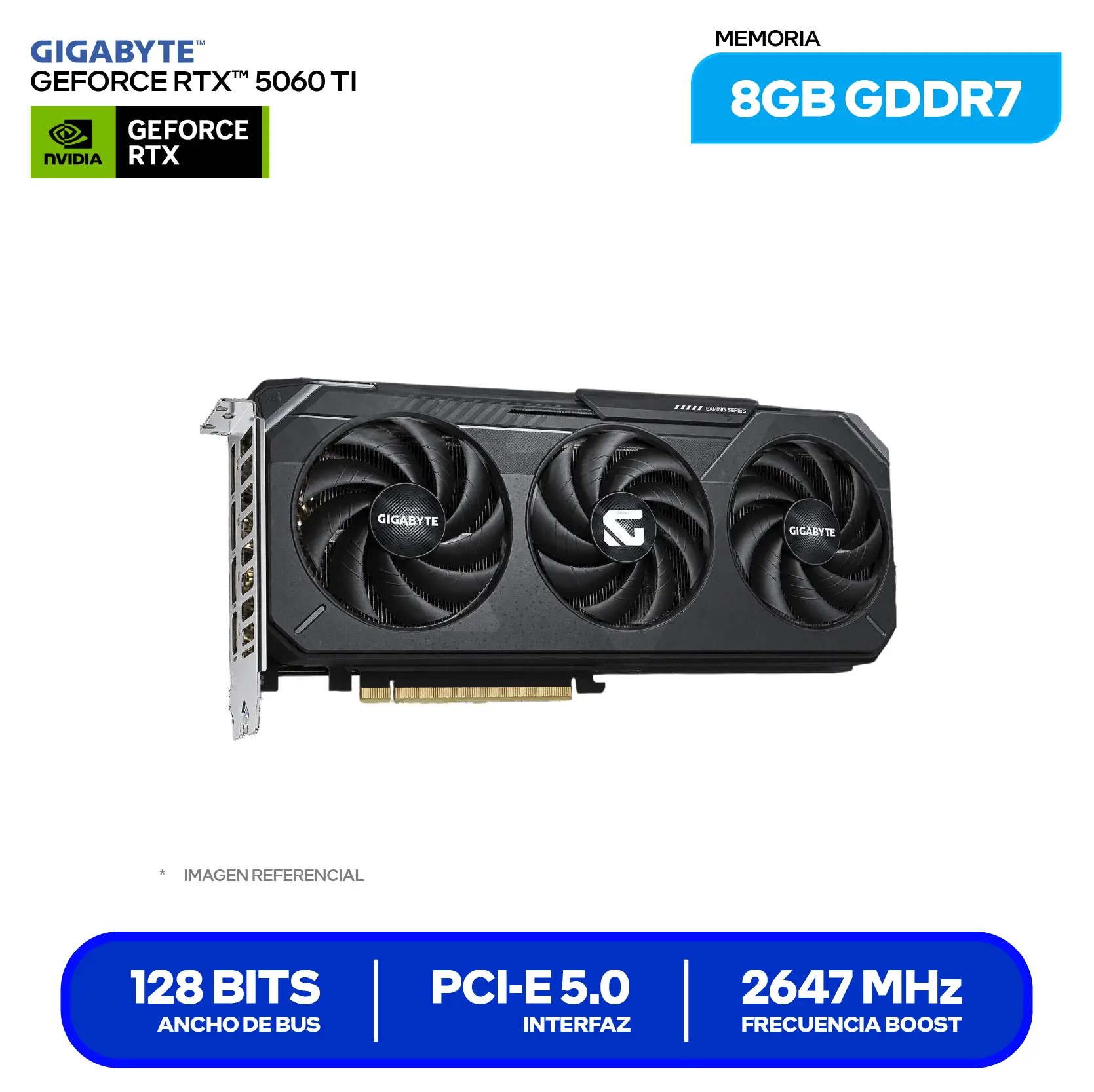 Tarjeta de video Gigabyte NVIDIA GeForce RTX 5060 Ti 8GB Gaming OC (GV-N506TGAMING OC-8GD) GDDR7, 3x DisplayPort, 1x HDMI