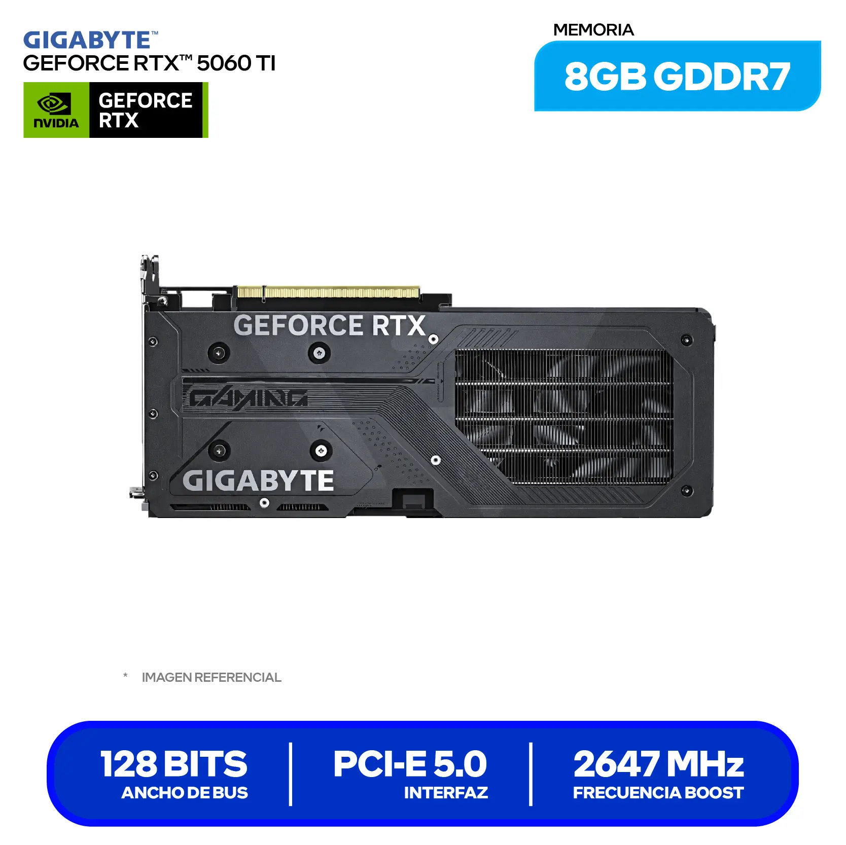 Tarjeta de video Gigabyte NVIDIA GeForce RTX 5060 Ti 8GB Gaming OC (GV-N506TGAMING OC-8GD) GDDR7, 3x DisplayPort, 1x HDMI