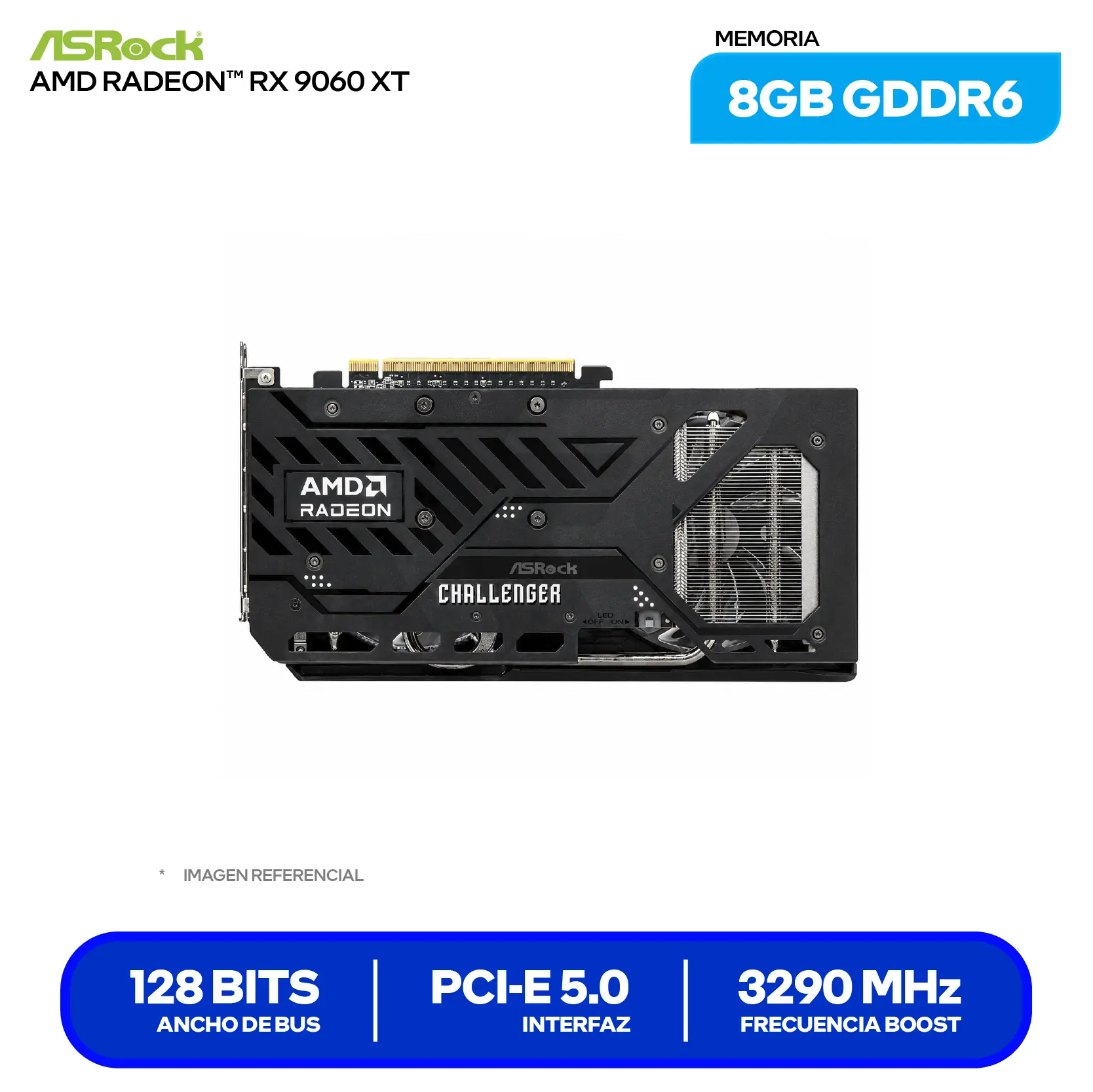 Tarjeta de video Asrock AMD Radeon RX 9060 XT Challenger 8GB (RX9060XT CL 8GO) GDDR6, 2x DisplayPort, 1x HDMI