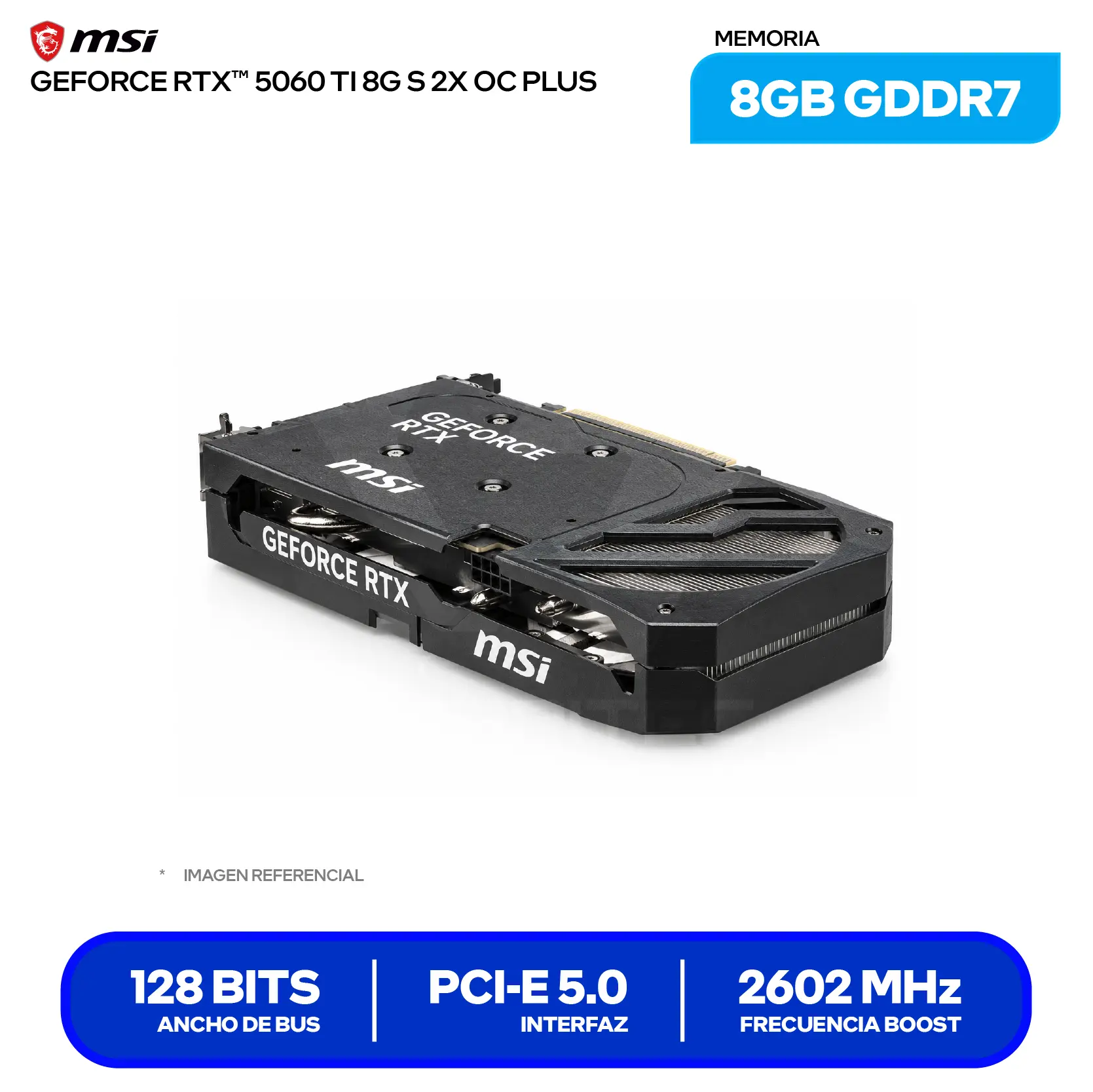 Tarjeta de video MSI NVIDIA GeForce RTX 5060 Ti Shadow 2X OC 8GB (G506T-8S2CP) GDDR7, 3x DisplayPort, 1x HDMI