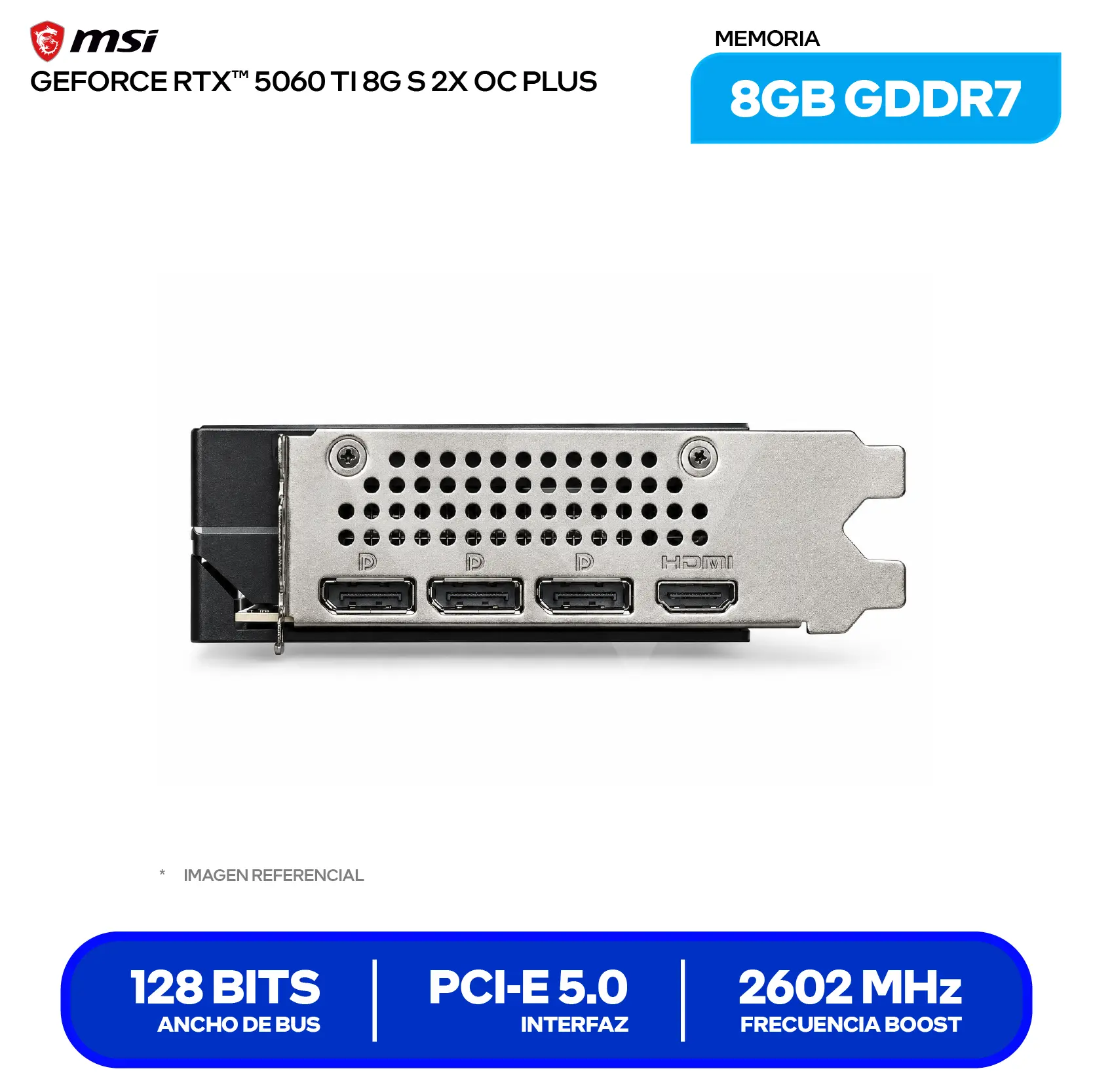 Tarjeta de video MSI NVIDIA GeForce RTX 5060 Ti Shadow 2X OC 8GB (G506T-8S2CP) GDDR7, 3x DisplayPort, 1x HDMI