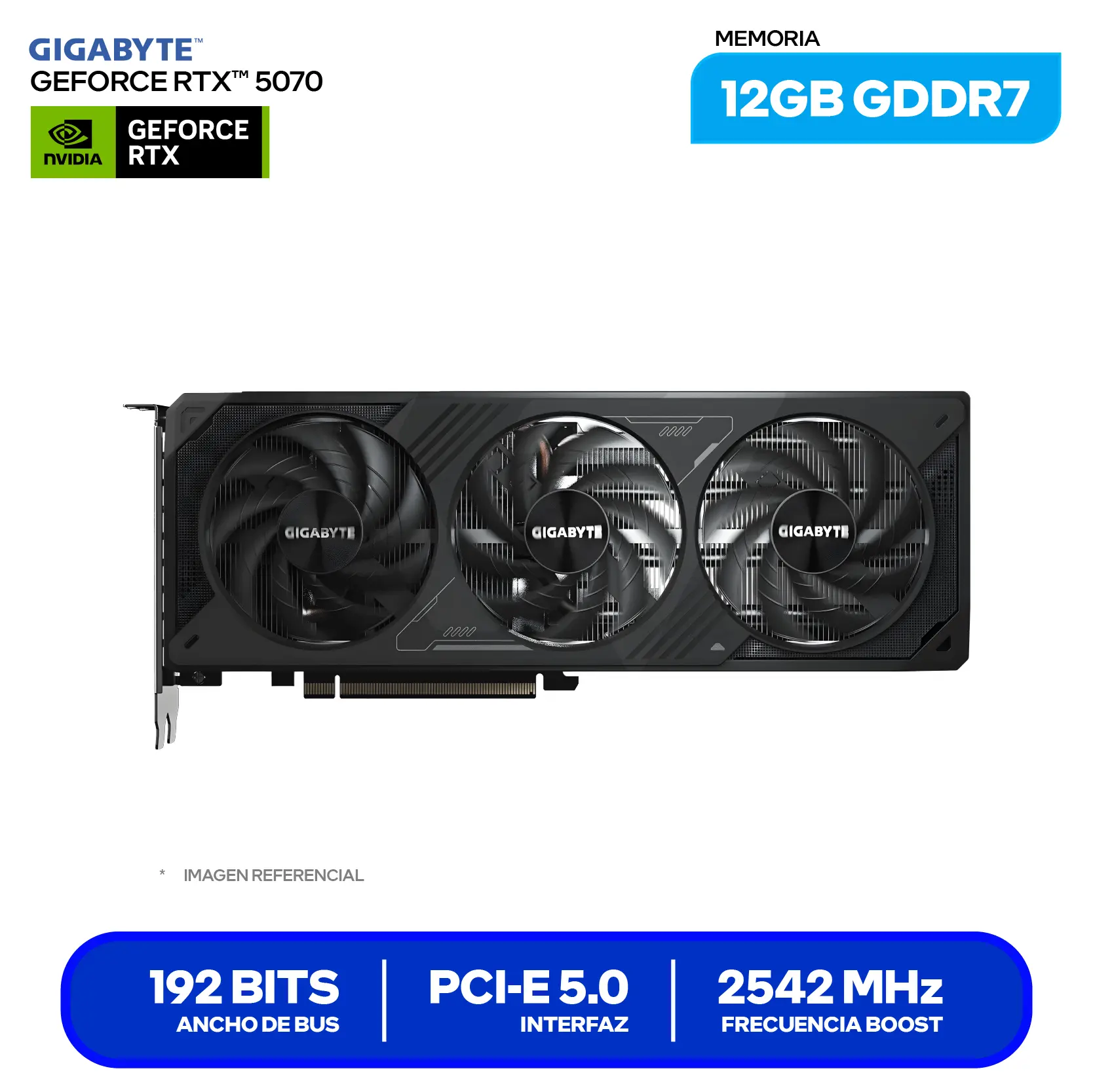 Tarjeta de video Gigabyte NVIDIA GeForce RTX 5070 Windforce OC SFF 12GB (GV-N5070WF3OC-12GD) GDDR7, 3x DisplayPort, 1x HDMI