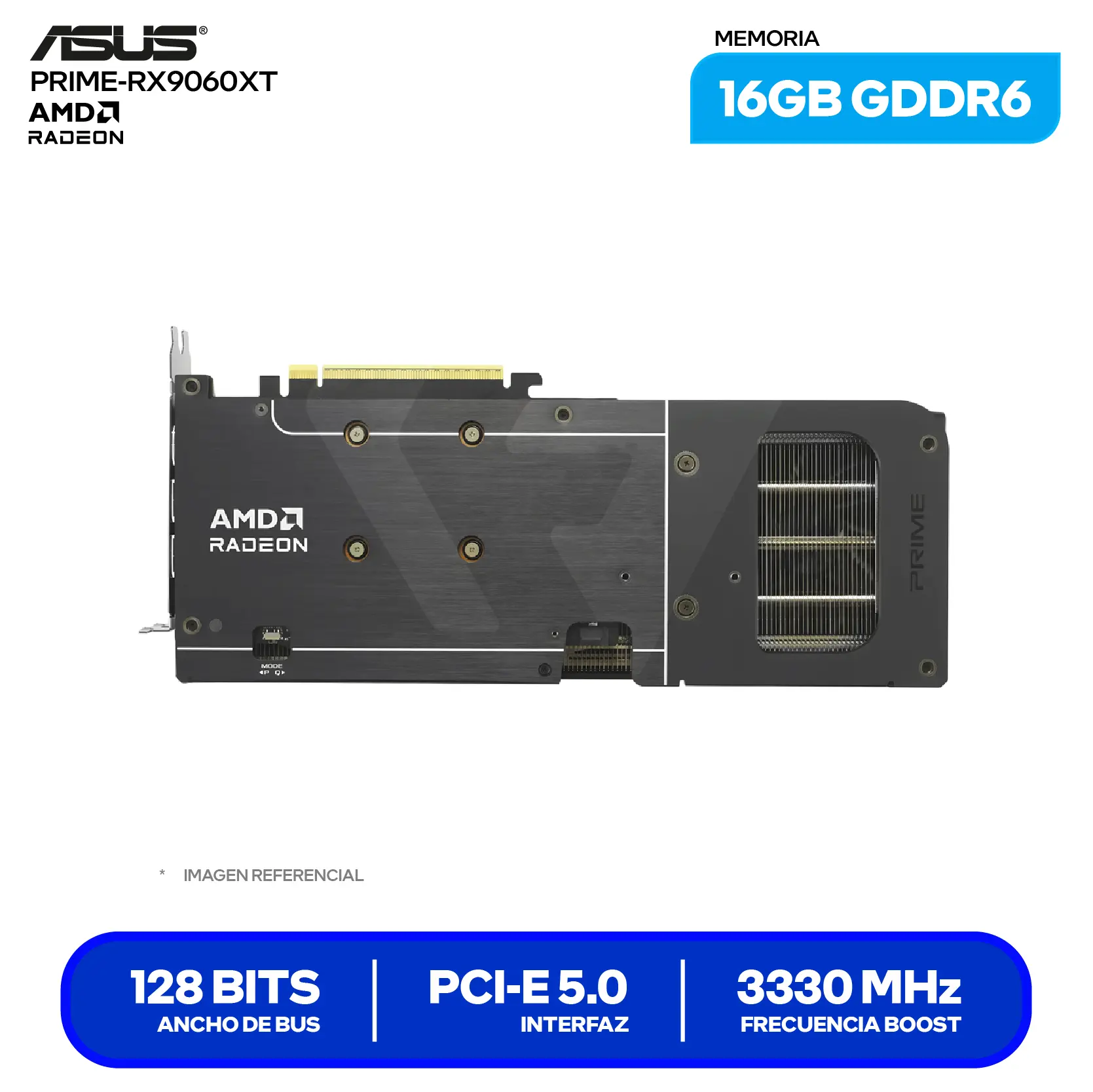 Tarjeta de video ASUS Prime Radeon RX 9060 XT OC 16GB (PRIME-RX9060XT-O16G) GDDR6, 2x DisplayPort 2.1, 1x HDMI 2.1