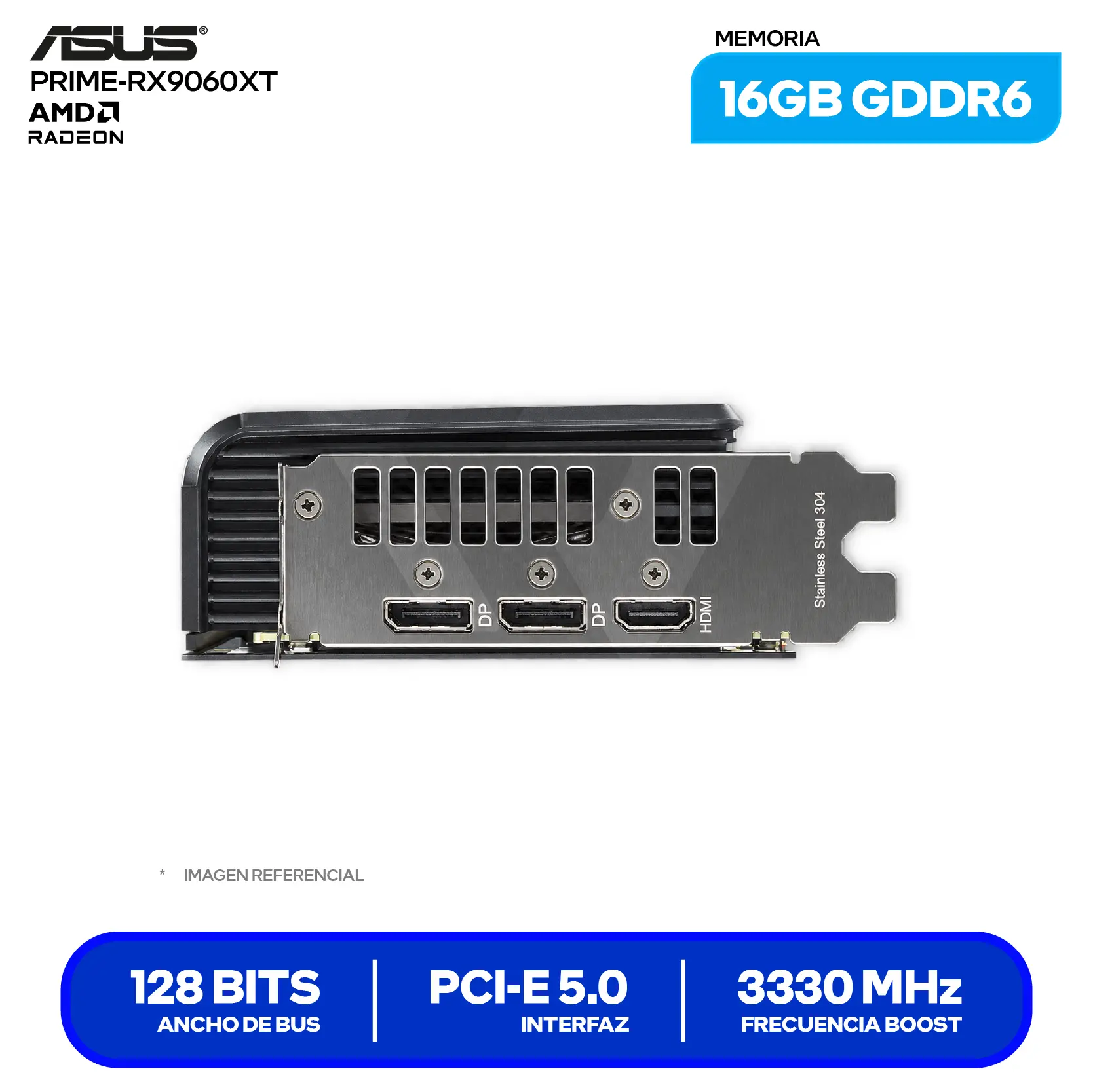 Tarjeta de video ASUS Prime Radeon RX 9060 XT OC 16GB (PRIME-RX9060XT-O16G) GDDR6, 2x DisplayPort 2.1, 1x HDMI 2.1