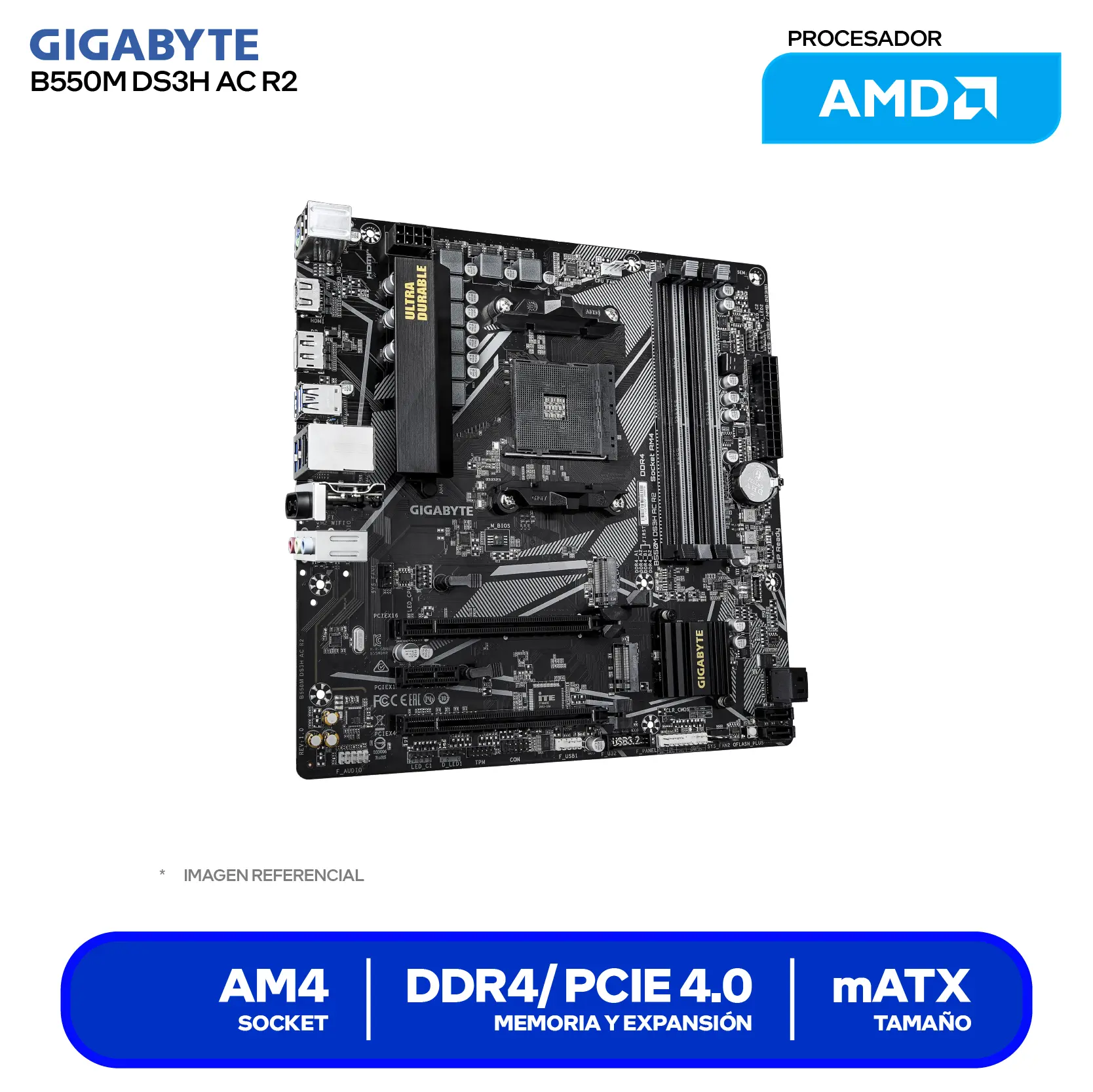 Placa madre Gigabyte B550M DS3H AC R2 (B550M DS3H AC R2) AM4, DDR4, mATX, Wi-Fi