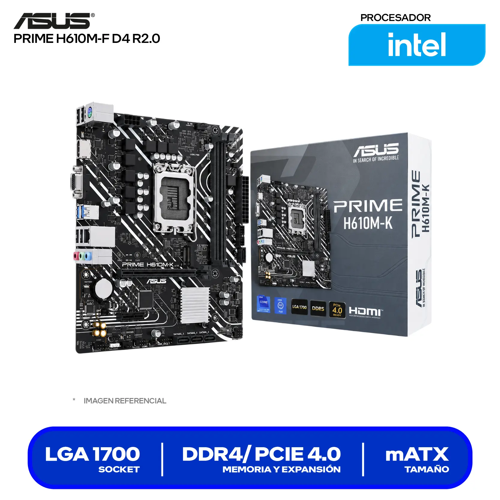 Placa Madre Asus Prime H610M-F D4 R2.0 (90MB1H70-M0EAY0) LGA1700, DDR4, mATX