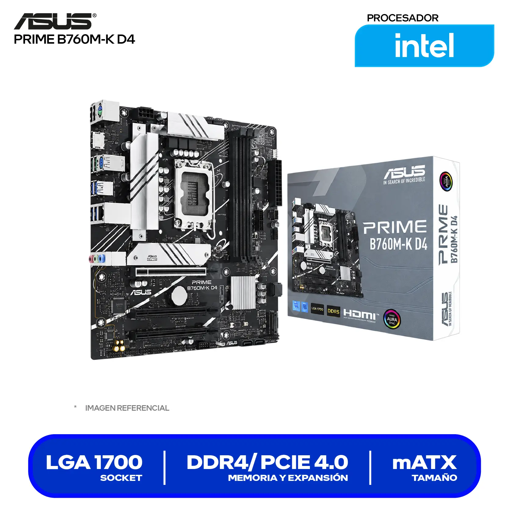 Placa Madre Asus Prime B760M-K D4 (90MB1DS0-M1EAY0) LGA1700, DDR4, mATX