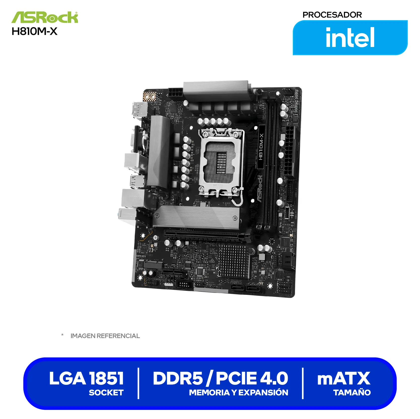 Placa Madre ASRock H810M-X (90-MXBS40-A0UAYAZ) LGA1851, DDR5, mATX