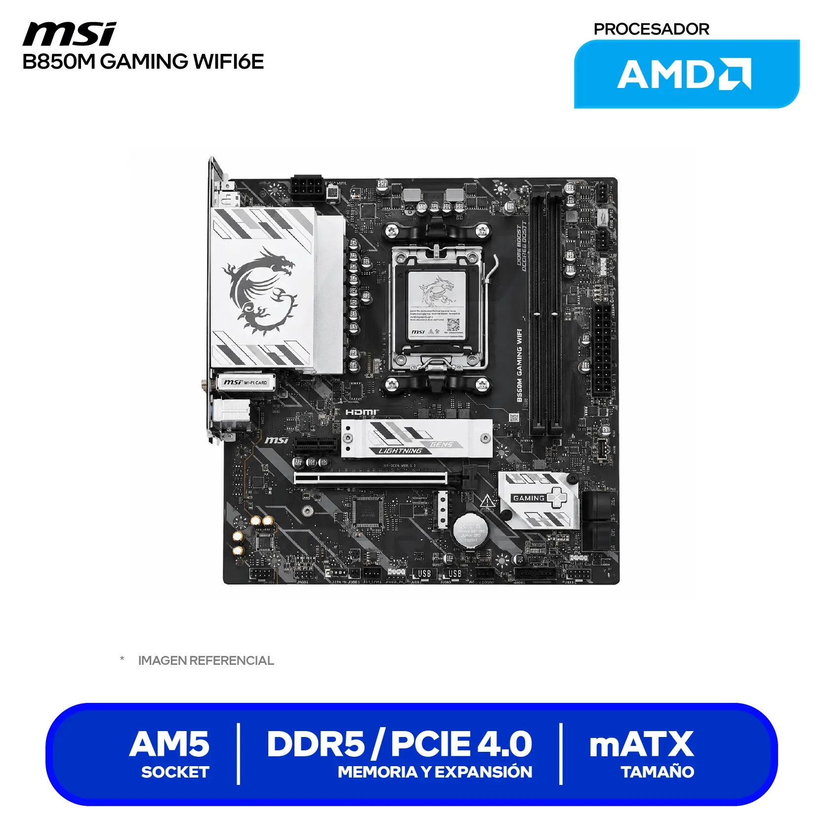 Placa Madre MSI B850M GAMING WIFI6E (B850M GAMING WIFI6E) AM5, DDR5, mATX