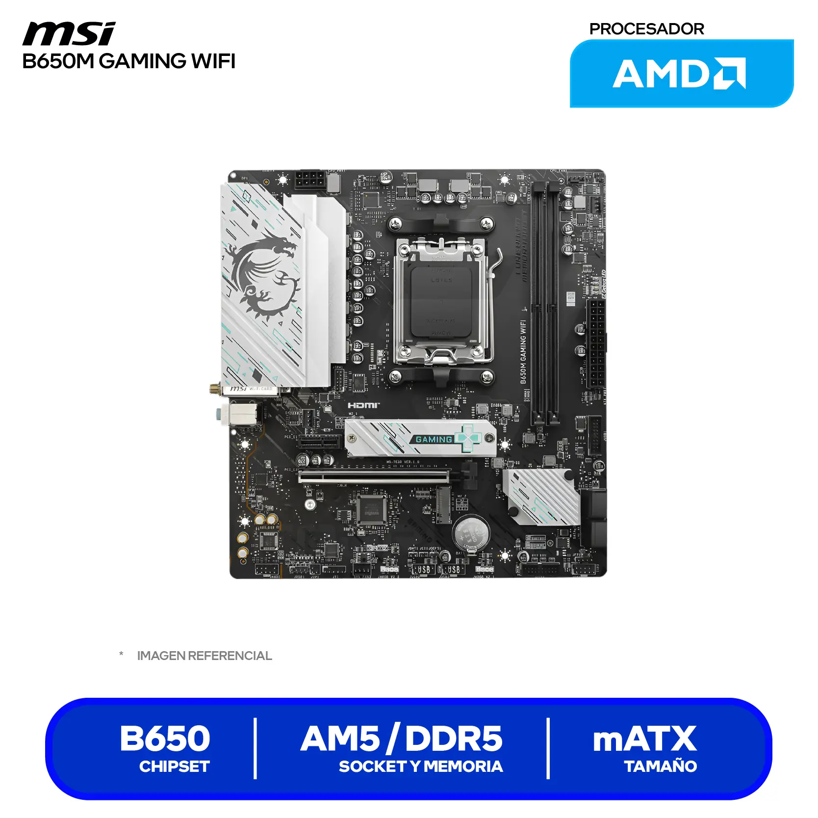 Placa Madre MSI B650M GAMING WIFI (B650M GAMING WIFI) AM5, DDR5, mATX, Wi-Fi 6E
