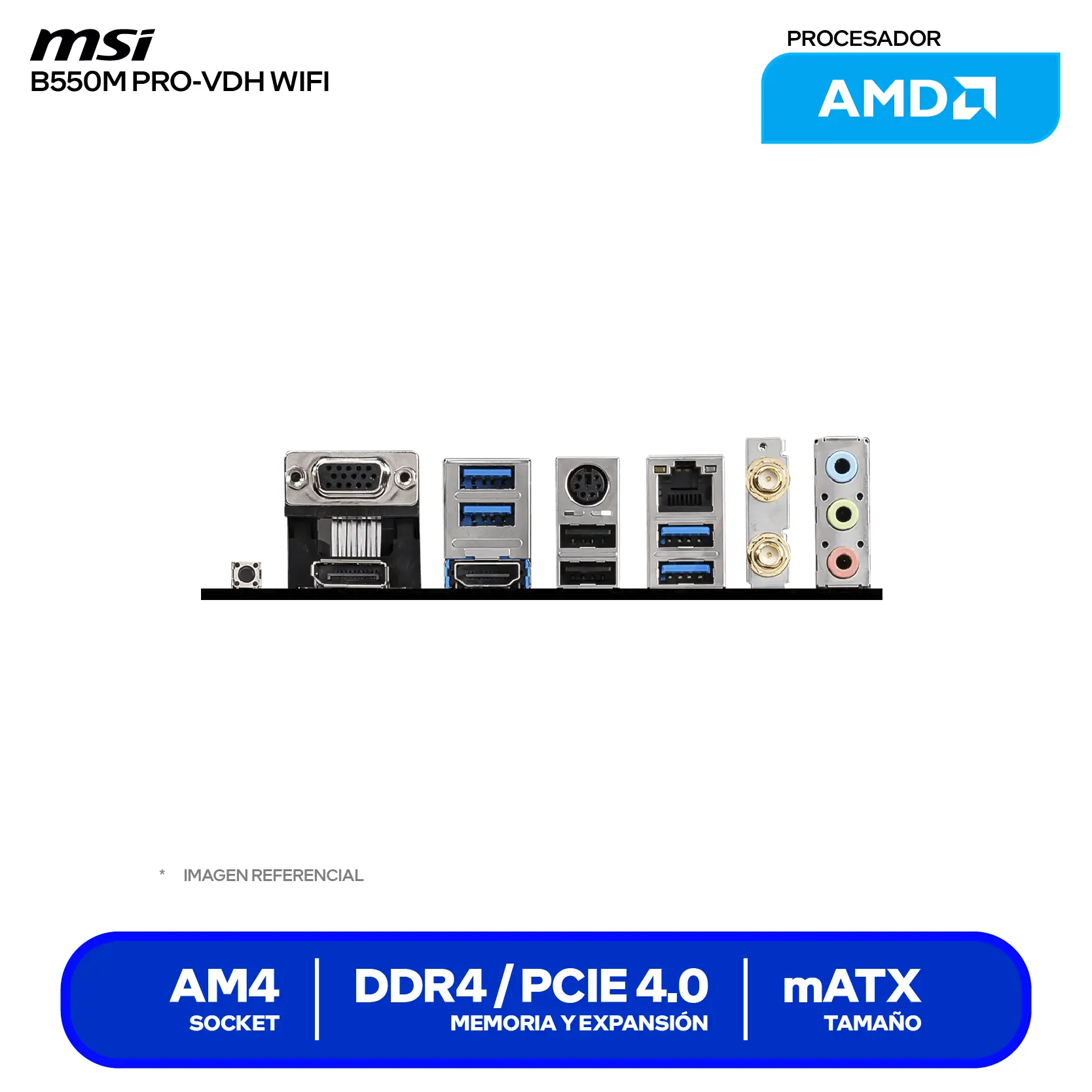Placa Madre MSI B550M PRO-VDH WIFI (B550M PRO-VDH WIFI) AM4, DDR4, mATX, Wi-Fi