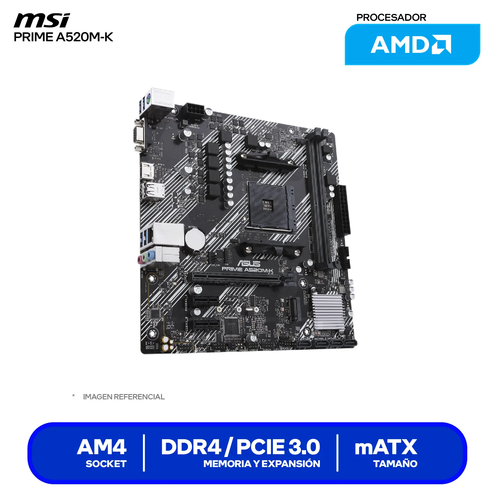 Placa Madre ASUS PRIME A520M-K (90MB1500-M0EAY0) AM4, DDR4, mATX