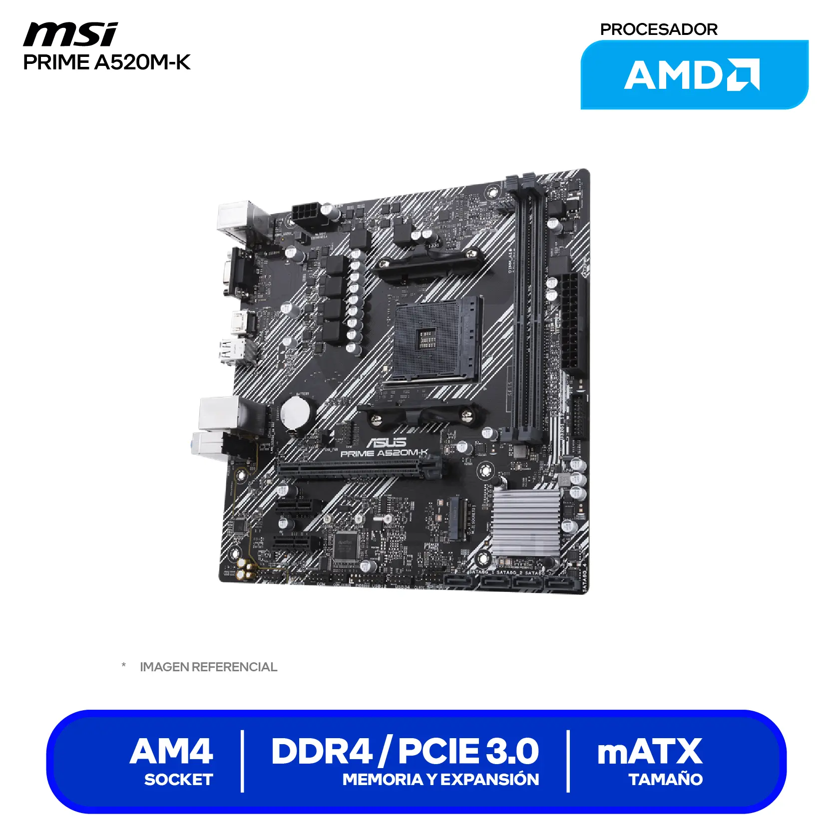 Placa Madre ASUS PRIME A520M-K (90MB1500-M0EAY0) AM4, DDR4, mATX